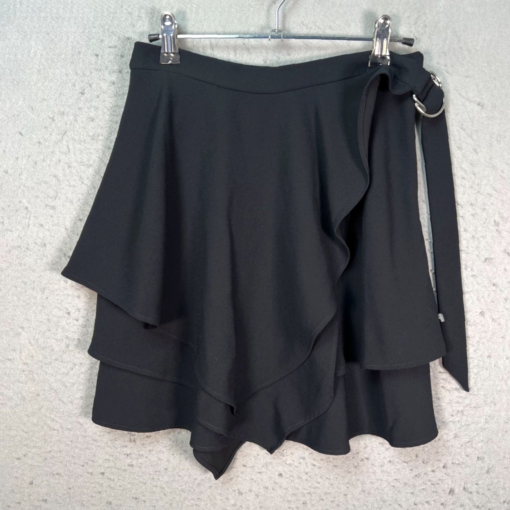 Iro IRO Womens Skirt Short Wrap Asymmetric Ruffle D-Ring Black 36 XS? (Note: Original size 36, but avoid guessing) Size 25" / US 0 / IT 36 - 2 Thumbnail