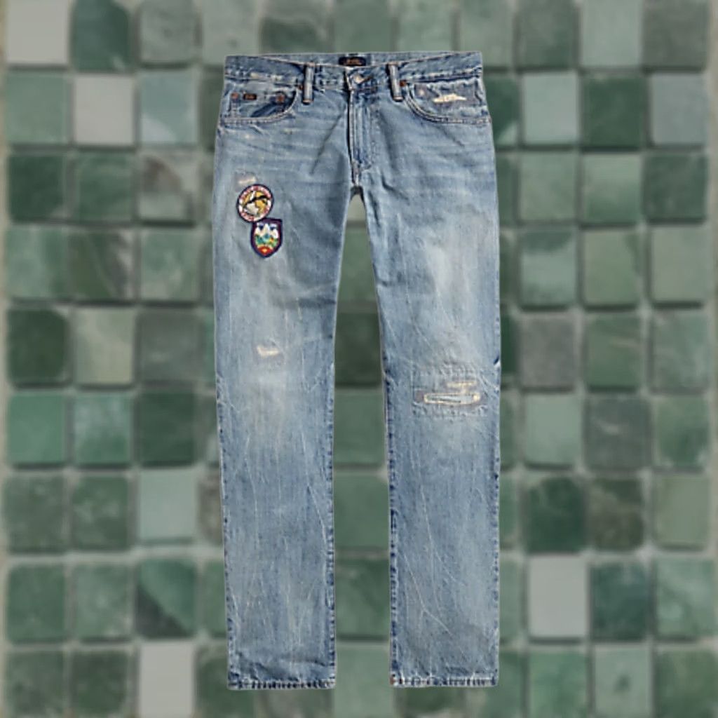 Polo Ralph Lauren Polo Ralph Lauren Jeans Mens 40x30 Blue Slim Straight Varick Ski Club Patch Distressed RLPC Size US L / EU 52-54 / 3 - 1 Thumbnail