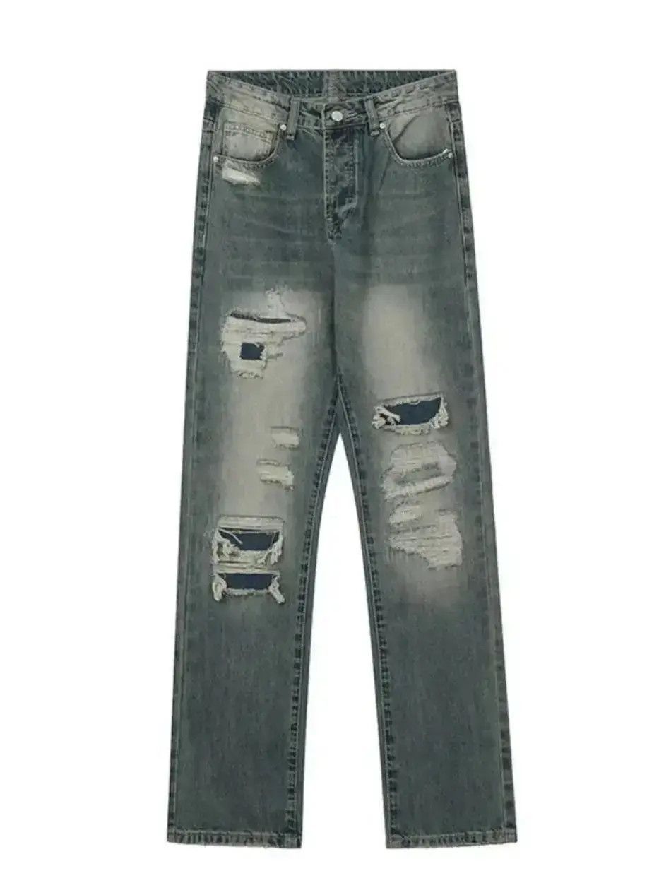 Japanese Brand Straight washed pile up distressed jeans Size US 30 / EU 46 - 5 Thumbnail