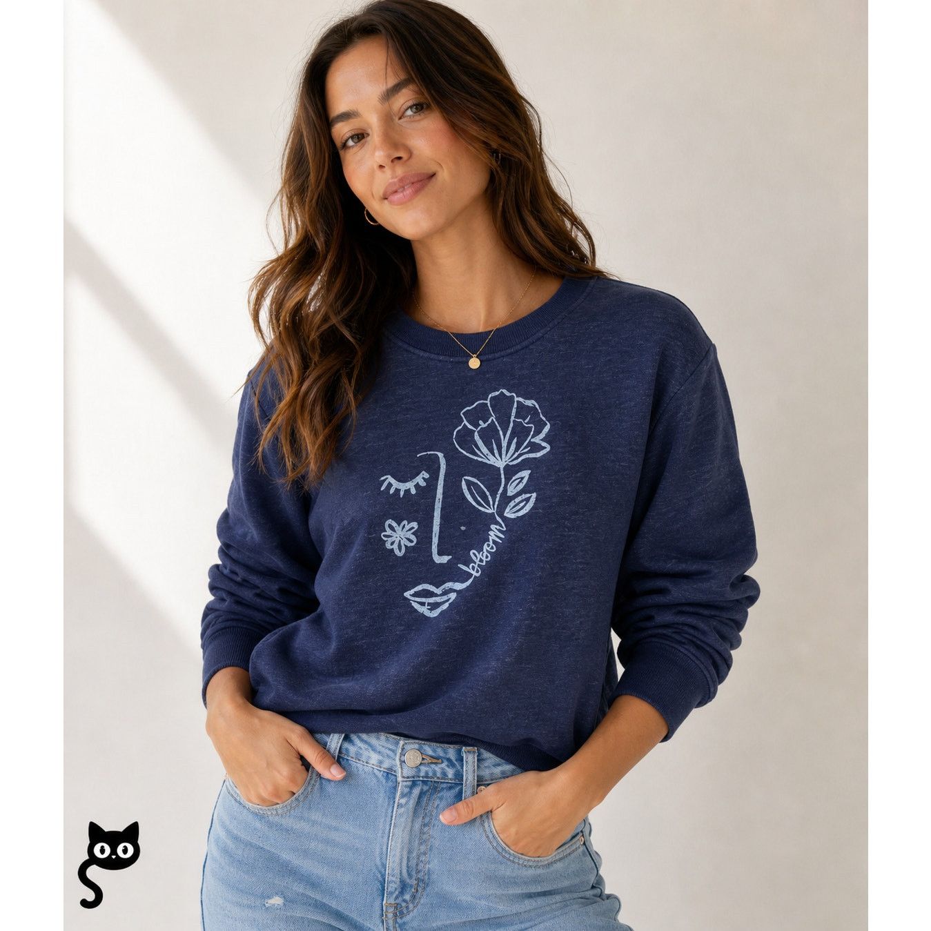 Anthropologie Maeve Navy Blue Visage Graphic Long Sleeve Sweatshirt S Size S / US 4 / IT 40 - 3 Thumbnail