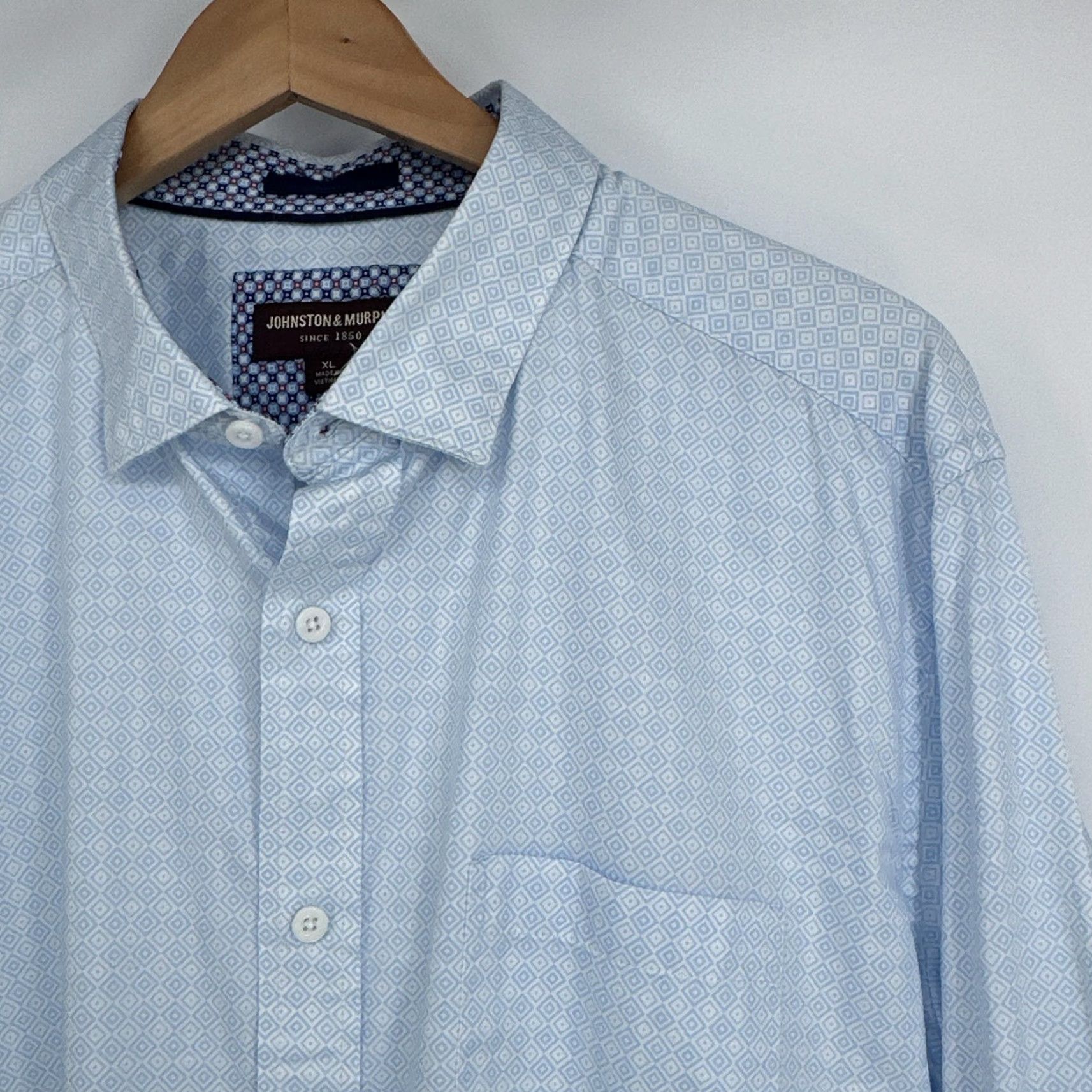 Johnston & Murphy Johnston & Murphy Shirt Adult XL Blue Geometric Cotton Button-Up Pockets Mens Size US XL / EU 56 / 4 - 2 Thumbnail