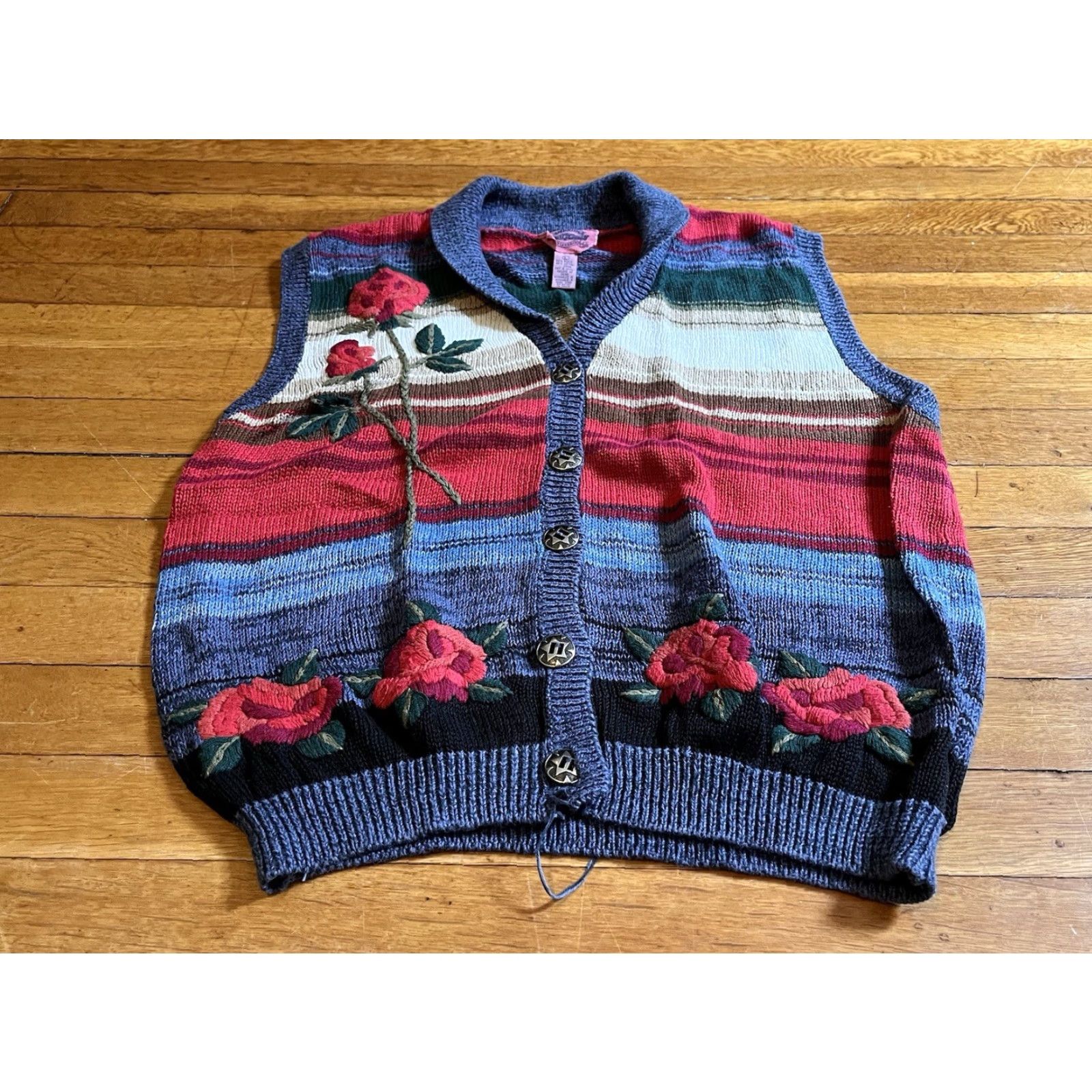 Vintage VINTAGE Cambridge Dry Goods Rose Sweater Vest Womens Large Blue Shirt Size L / US 10 / IT 46 - 2 Thumbnail