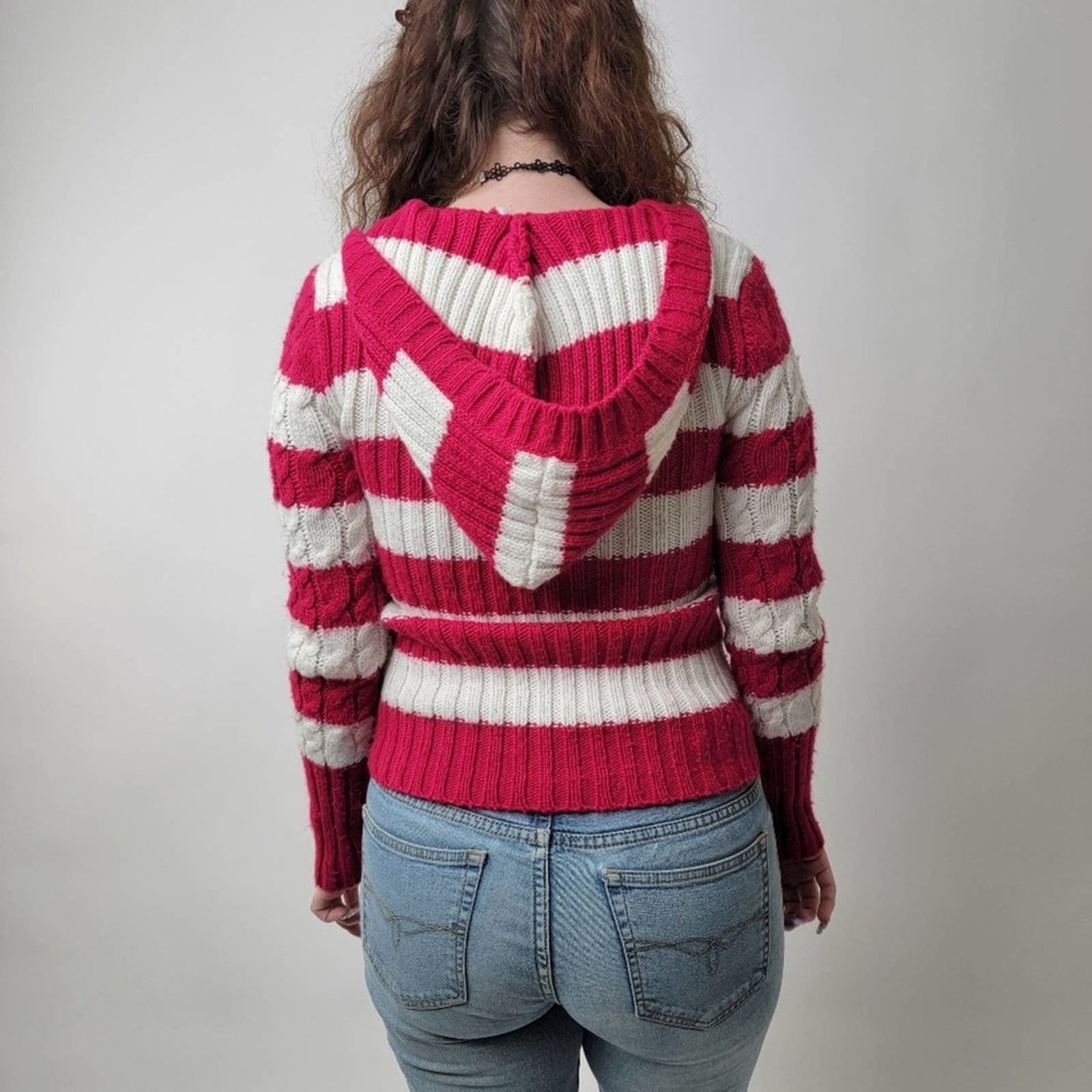 Aeropostale Aeropostale Y2K Hooded Striped Cable Knit Sweater - M Size M / US 6-8 / IT 42-44 - 2 Thumbnail