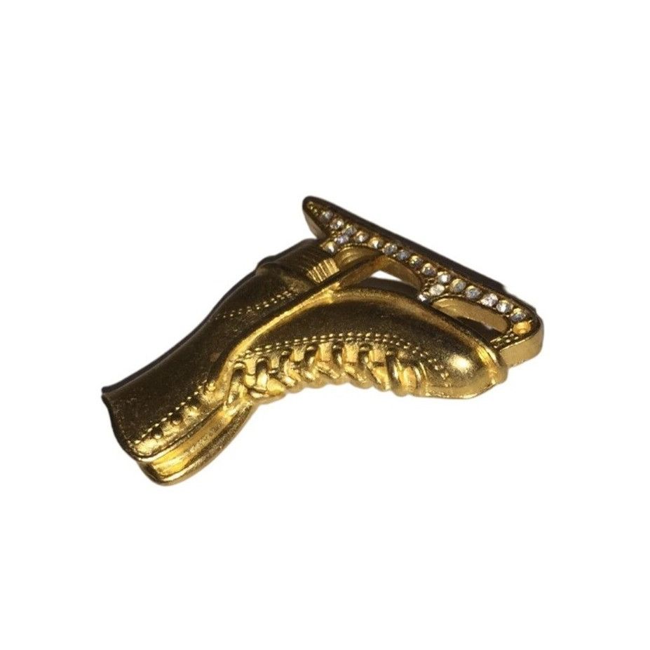 Other Vintage Minimalist Gold Tone Rhinestone Ice Skate Brooch Pin Size ONE SIZE - 2 Thumbnail