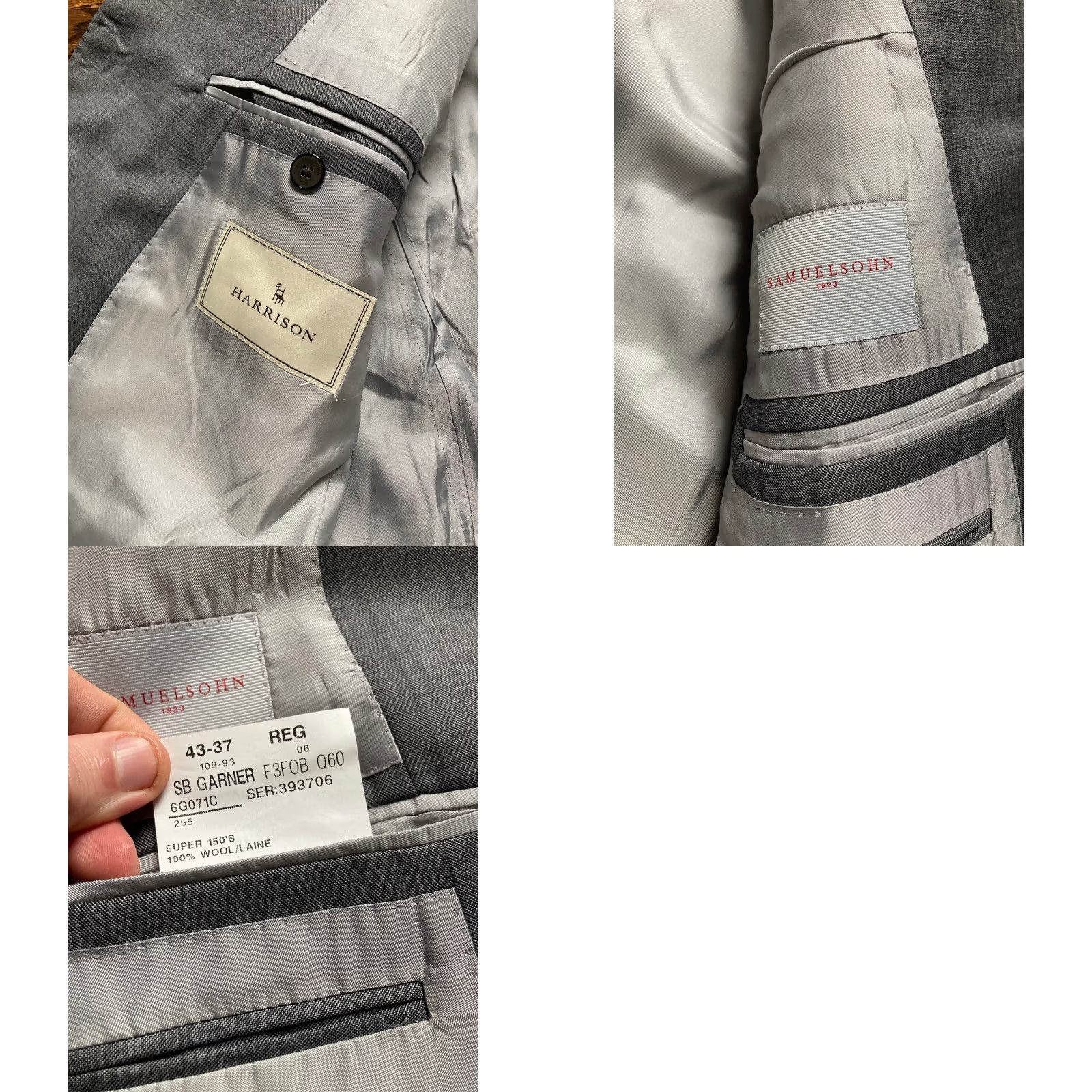 Vintage Samuelsohn Blazer Mens 43R Gray Wool Jacket 3-Button Notch Lapel Regular Length Double-Vented Sport Coat Jacket Coat Size 46R - 9 Thumbnail