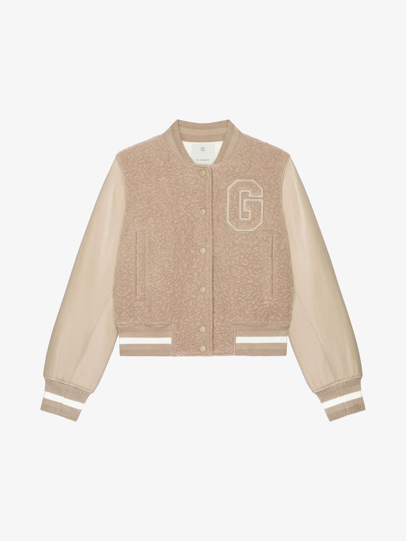 Givenchy o1w1db10326 Varsity Jacket With Leather Sleeves in Beige Size XS / US 0-2 / IT 36-38 - 1 Thumbnail