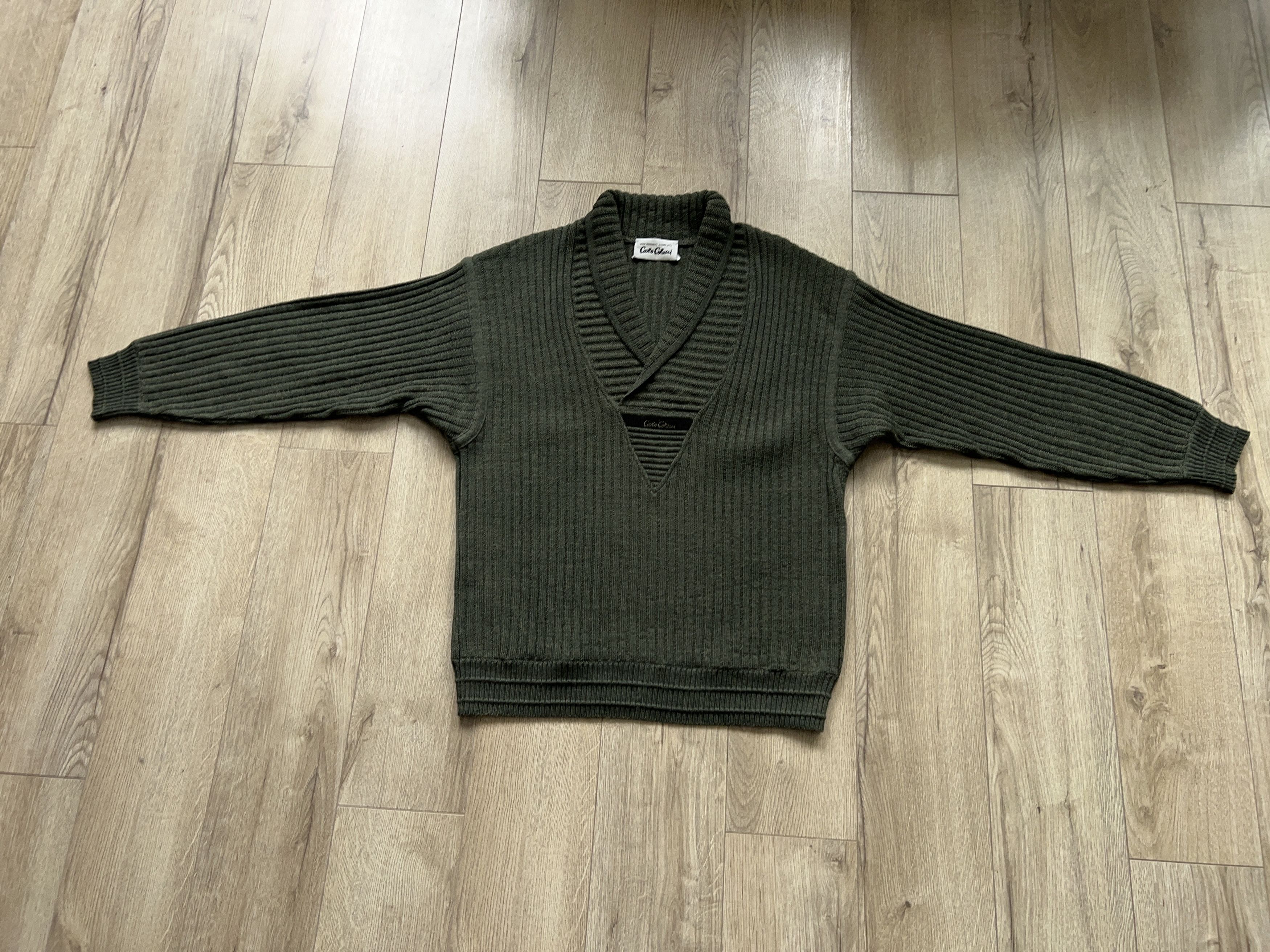 Carlo Colucci × Vintage Mens 1990s Mens Carlo Colucci Sweater Pullover V Neck Green Size US L / EU 52-54 / 3 - 5 Thumbnail