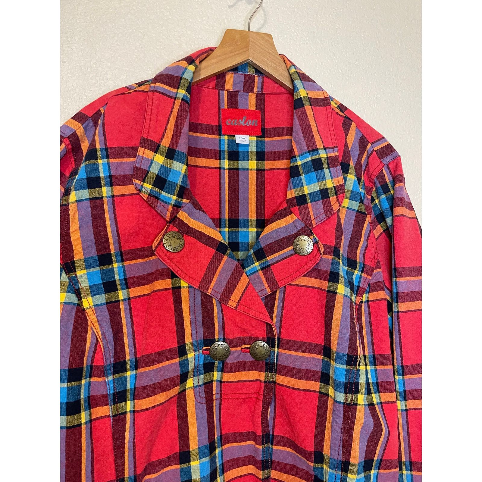 Other Caslon Multicolor Red Plaid Button Up Jacket Coat 20W Size 3XL / US 20-22 - 6 Thumbnail