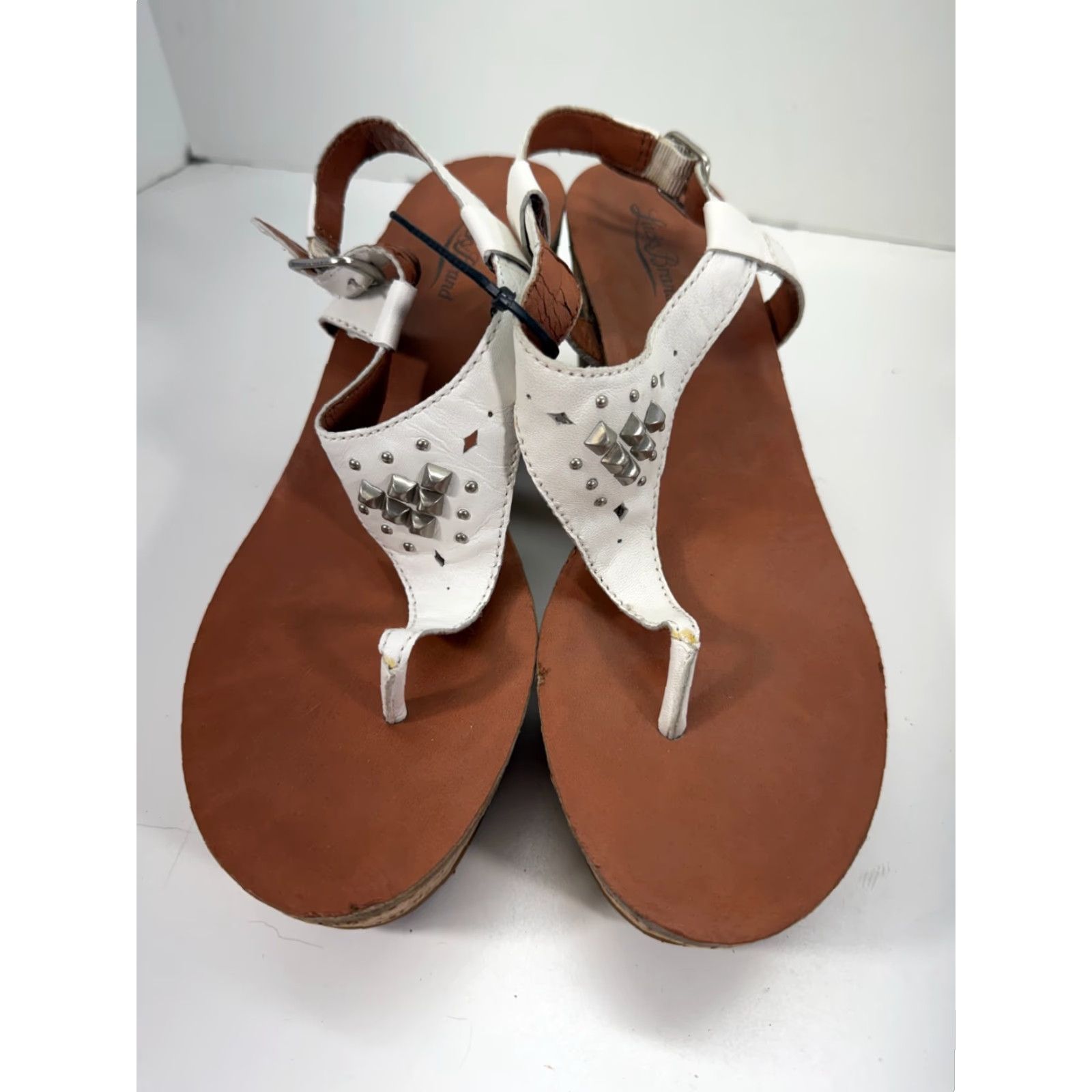 Lucky Brand Lucky Brand Thong Wedge Sandals Womens 9M Brown White Studded Cork Platform Boho Size US 7 / IT 37 - 2 Thumbnail