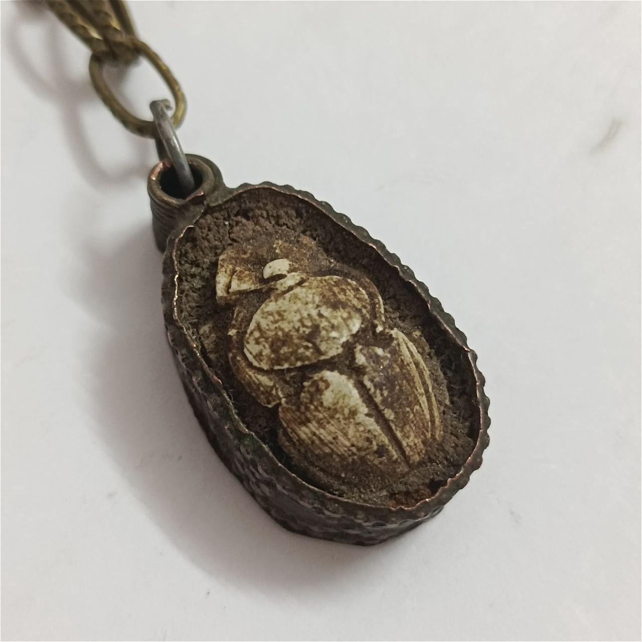 Vintage bronze scarab necklace ancient Egyptian style