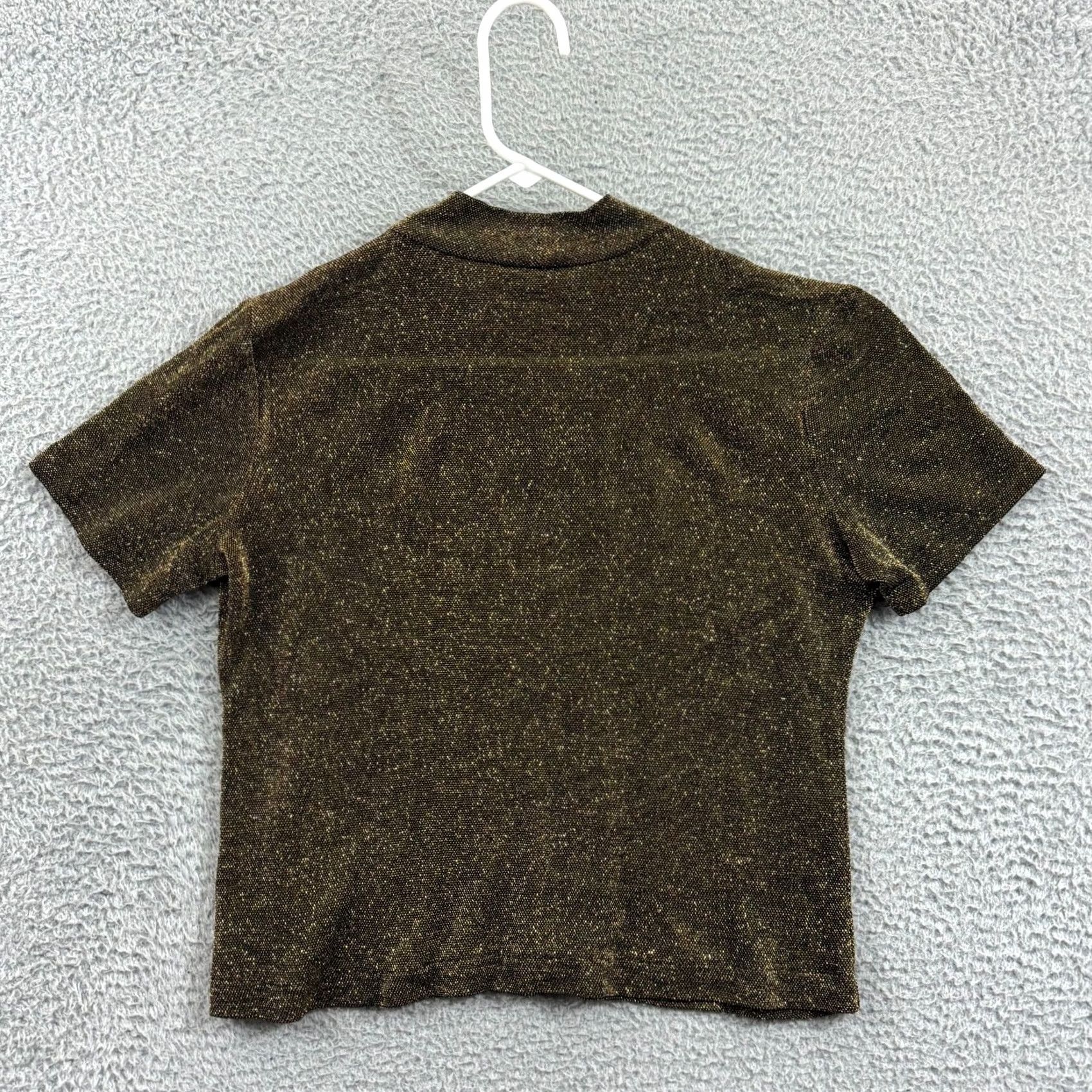 Lee VINTAGE Lauren Lee Blouse Medium Gold Speckled Sheer Short Sleeve Women 80s Size M / US 6-8 / IT 42-44 - 6 Thumbnail