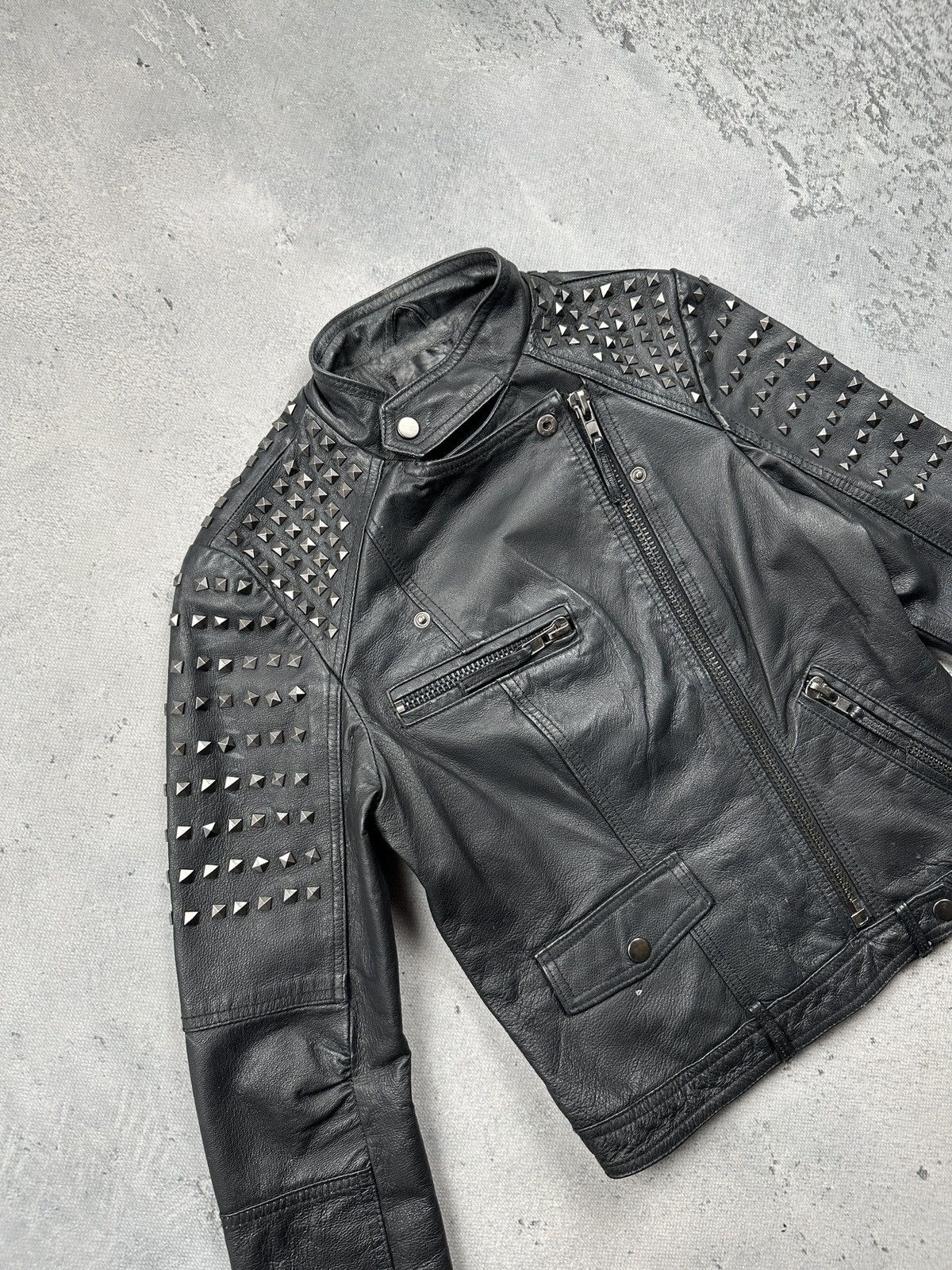 Genuine Leather Never Denim Studded Leather Biker Jacket Black Punk Moto Y2K Size S / US 4 / IT 40 - 23 Thumbnail