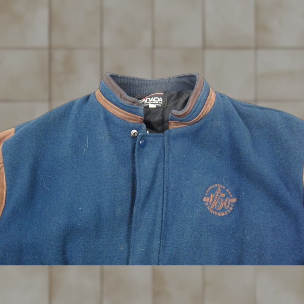 Vintage VINTAGE Canada Varsity Jacket Mens Large Blue Wool Leather Letterman 90s Bomber Jacket Size US L / EU 52-54 / 3 - 1 Thumbnail