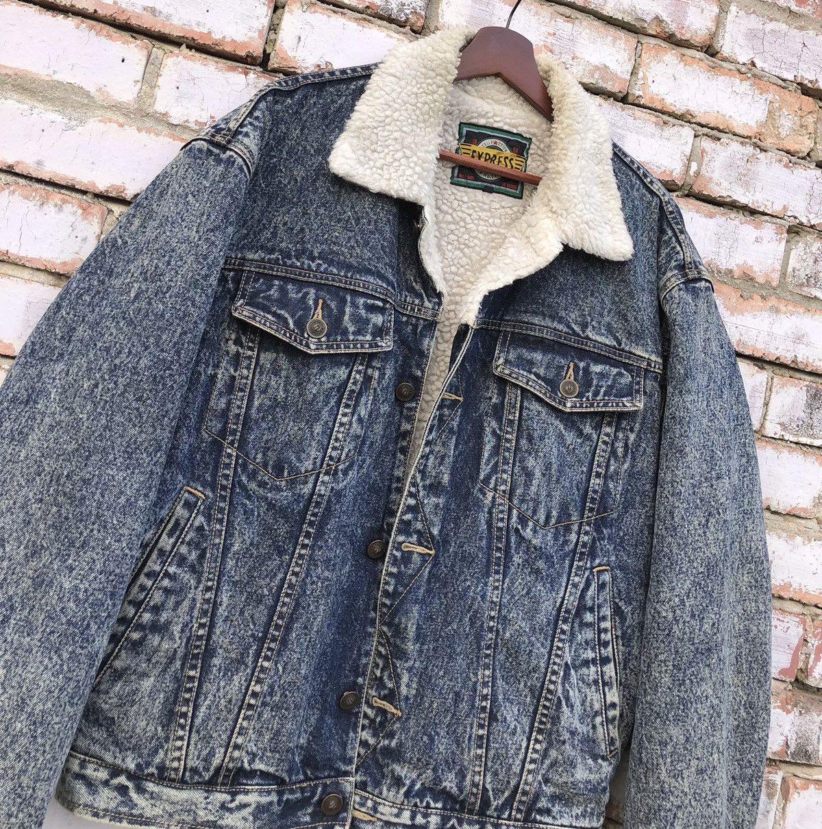 Vintage Vintage Denim Blue washed Lined Sherpa Jacket By Express Size US L / EU 52-54 / 3 - 2 Thumbnail