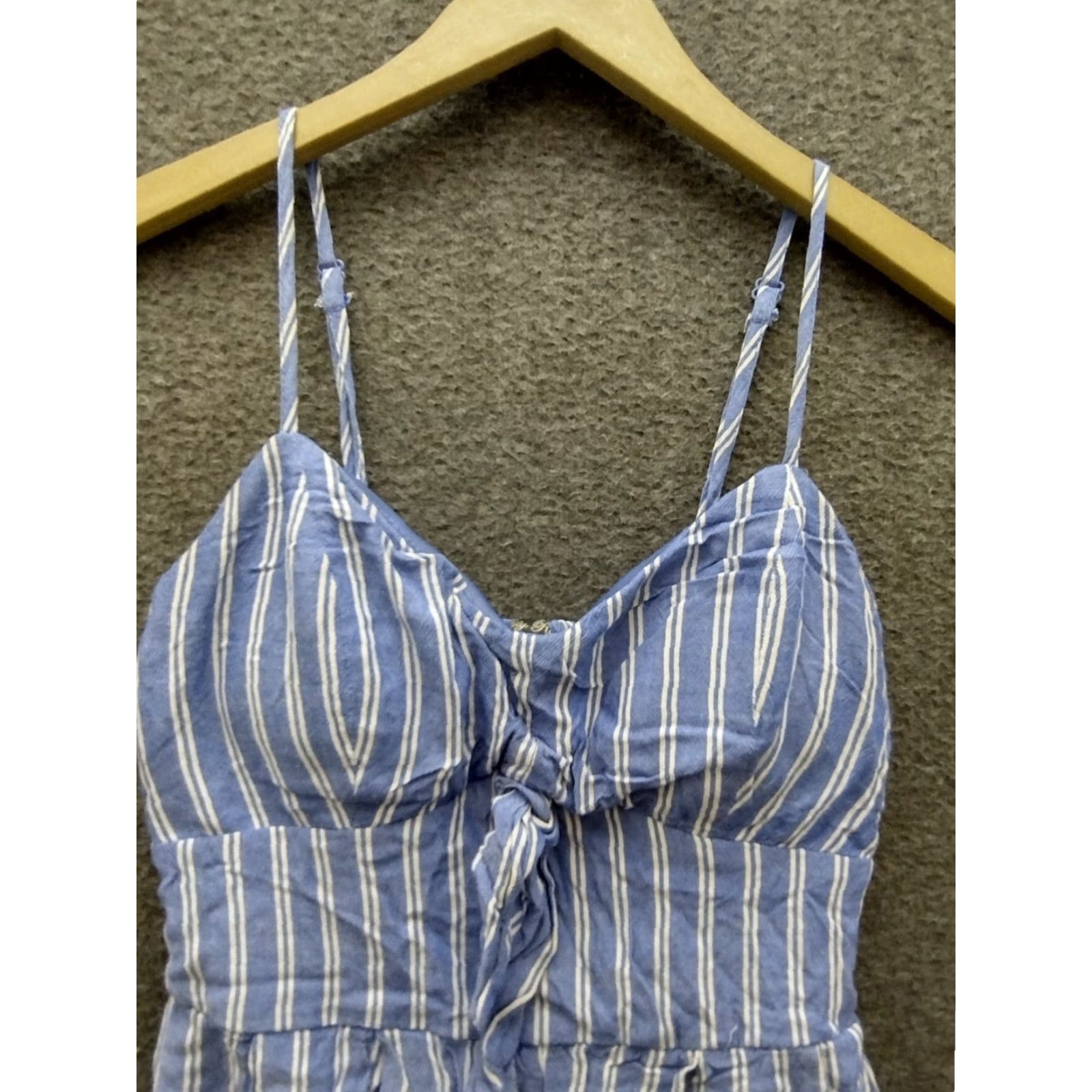 Vintage VINTAGE Lily Rose Romper Shirt XS Blue/White Stripe Summer Womens One-Piece Tie Knot Spaghetti Strap V-Neck Size 26" / US 2 / IT 38 - 3 Thumbnail
