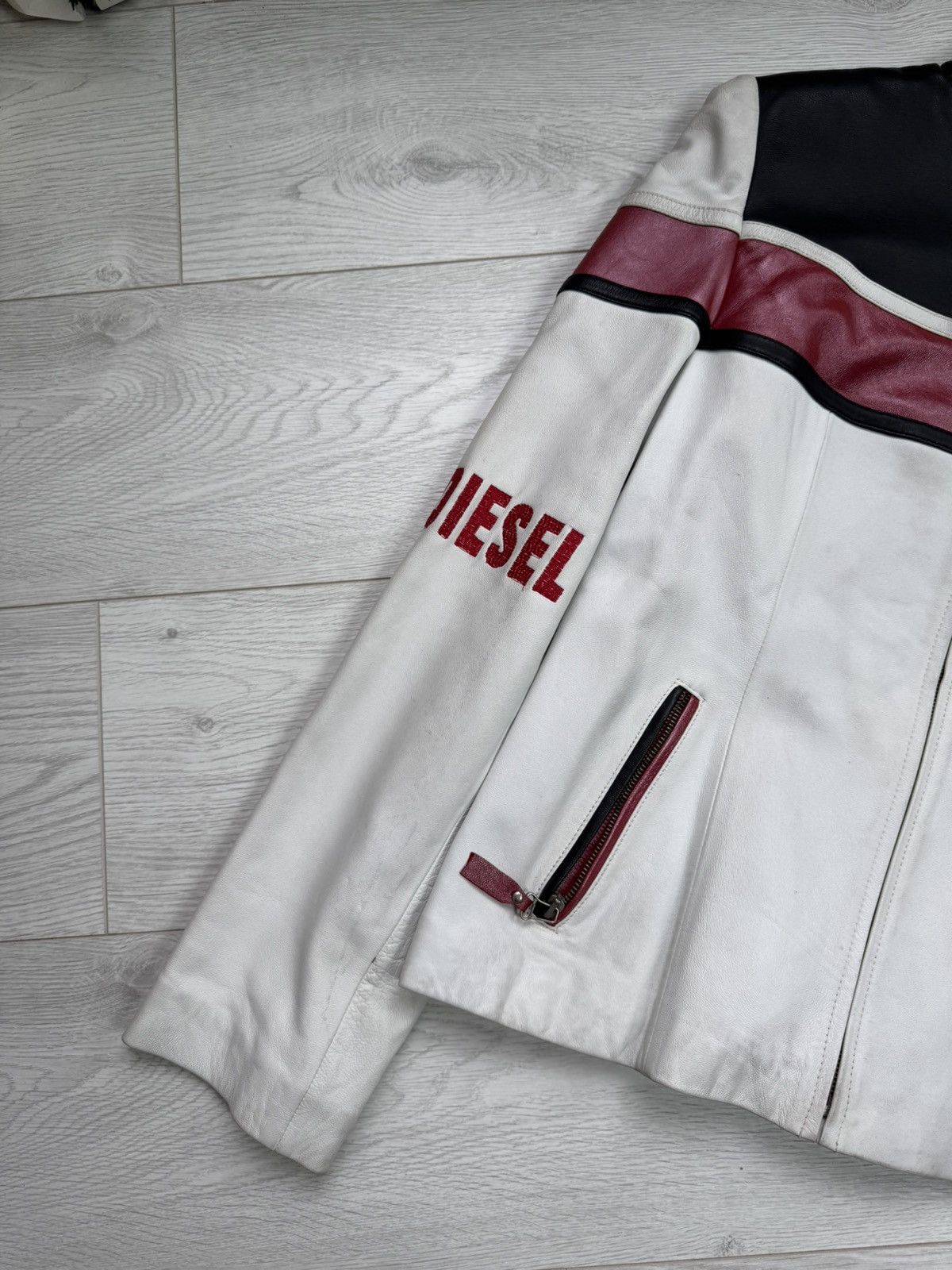 Diesel × Vintage RARE⚠️ Diesel Vintage Y2K Moto White Leather Jacket Big Logo Size M / US 6-8 / IT 42-44 - 2 Thumbnail