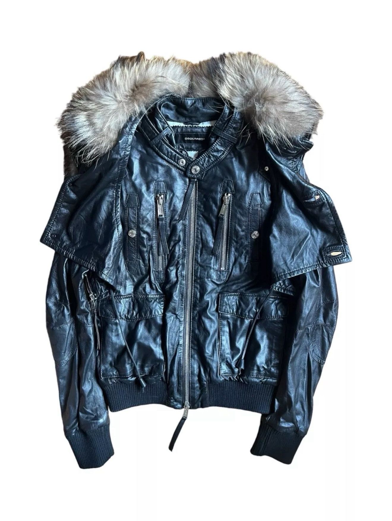 Dsquared2 2000’s Fur Hooded Leather Bomber Jacket Size US M / EU 48-50 / 2 - 2 Thumbnail
