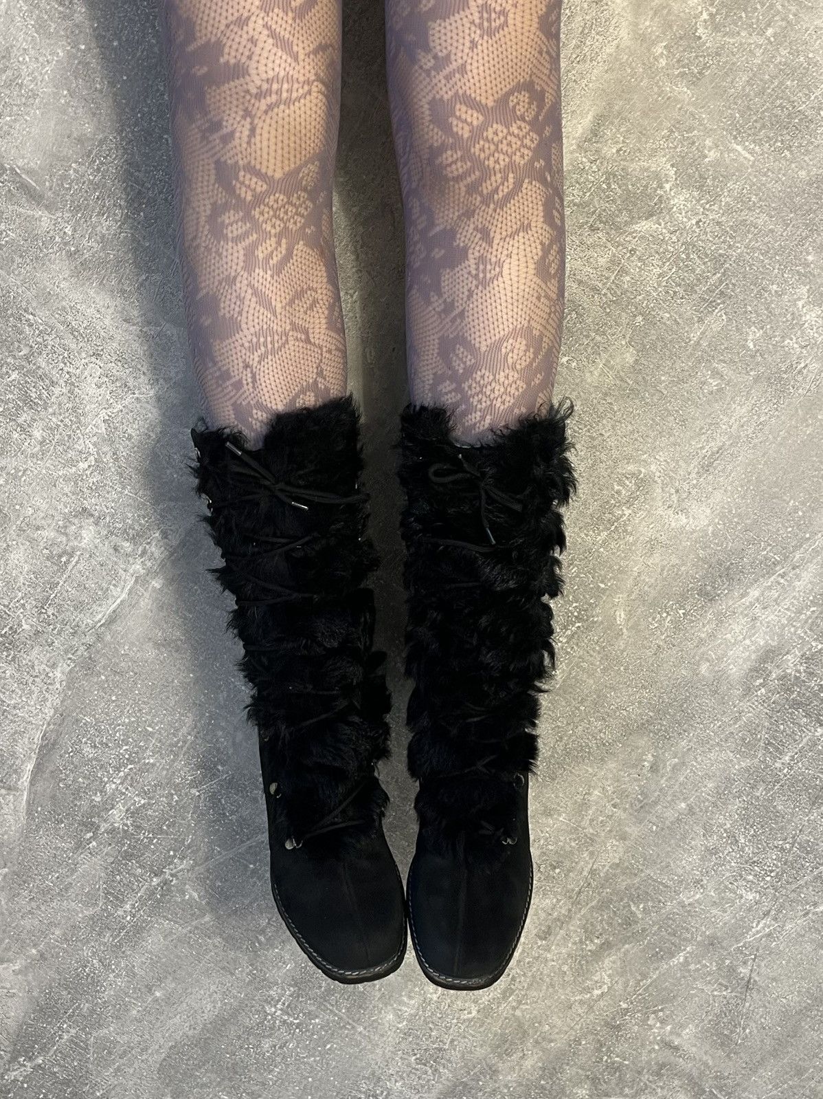 Other Y2K Kandahar Suede Fur Boots | Black Lace-Up Size US 7.5 / IT 37.5 - 4 Thumbnail