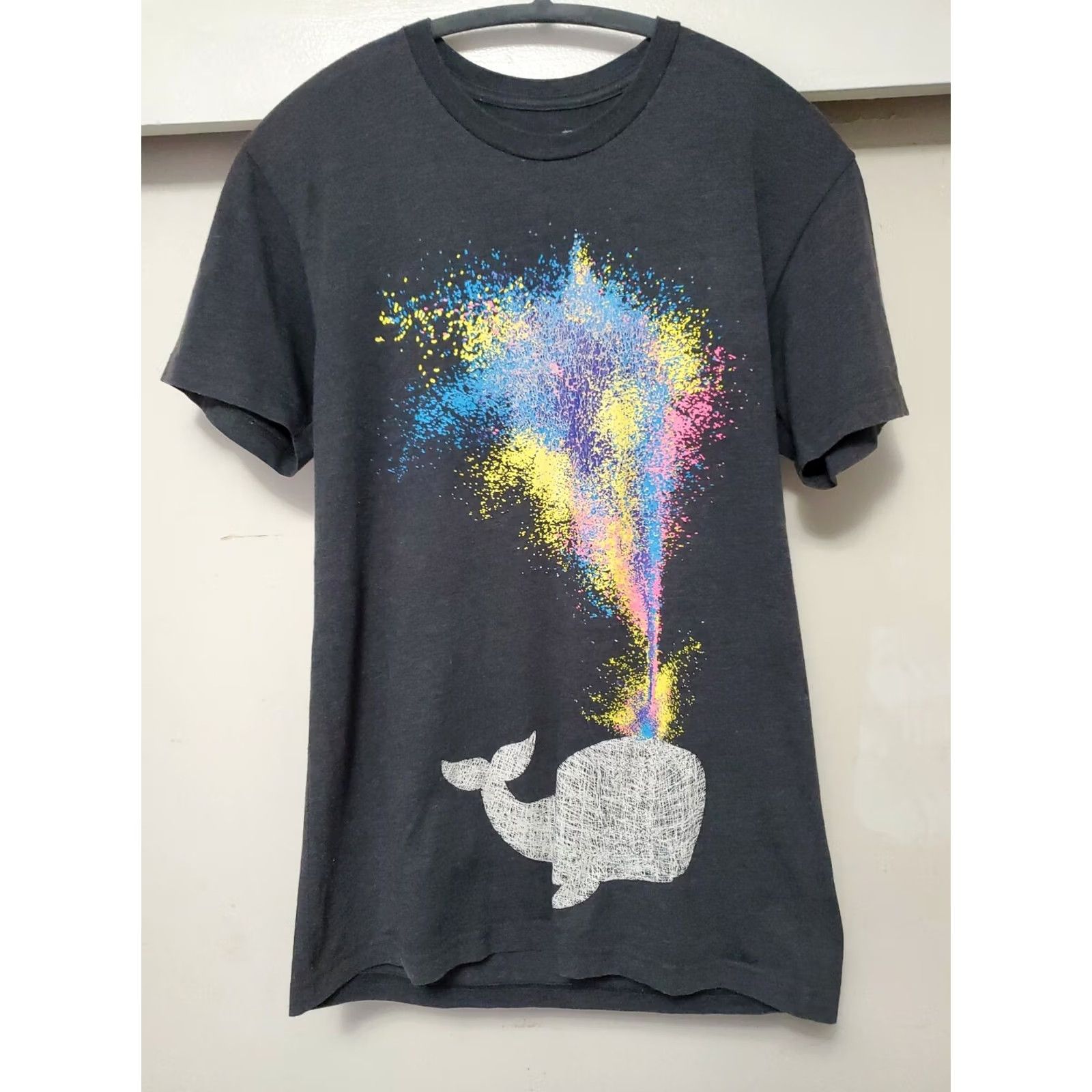 Rainbow Riot Society Whale T-Shirt Rainbow Spray Paint Spout Graphic Print Crew Neck Short Sleeve Unisex Adults Small Gray 50/50 Cotton Polyester Logo Size US S / EU 44-46 / 1 - 5 Thumbnail