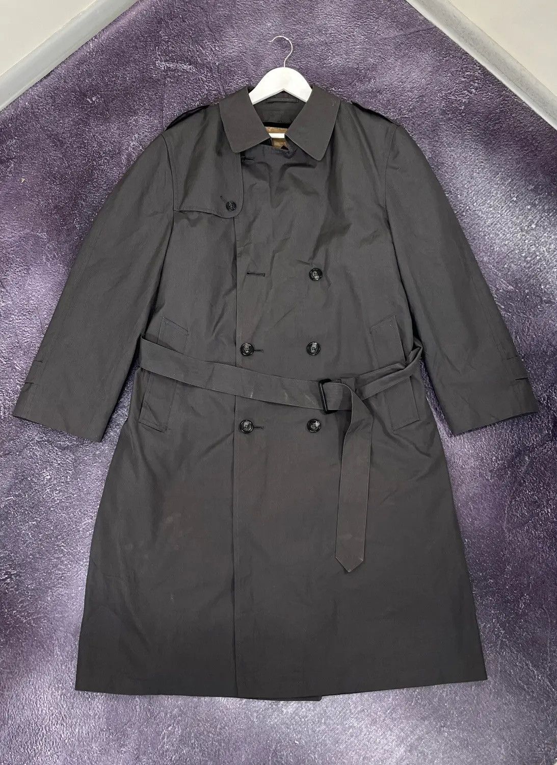 Pre-owned Christian Dior Monsieur X Dior Vintage Christian Dior Luxury Dark Grey Belted Trench Coat (size Large)
