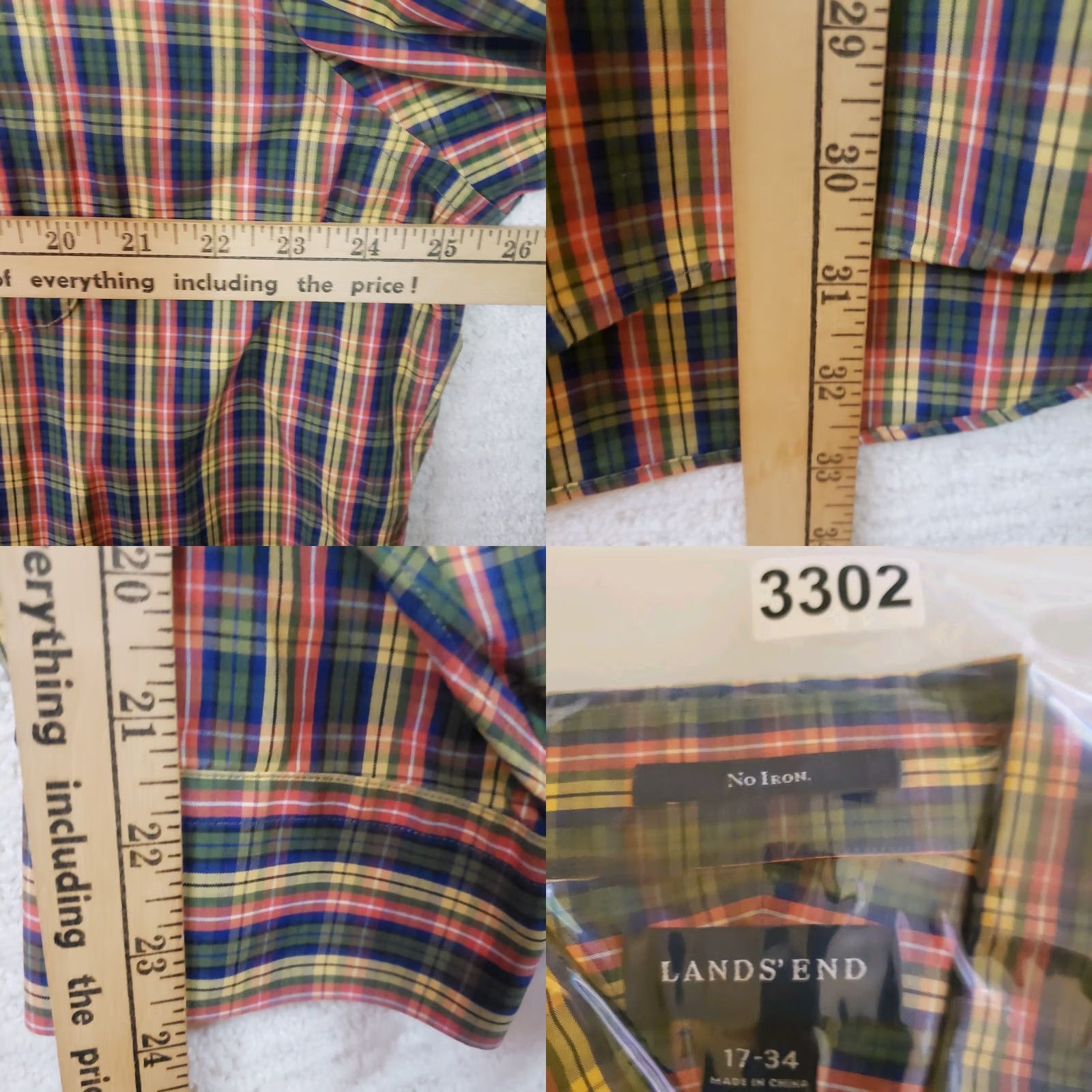 Lands' End Lands End Shirt Men's Red Green Yellow Plaid Button Down No Iron 17 34 Size US XL / EU 56 / 4 - 9 Thumbnail