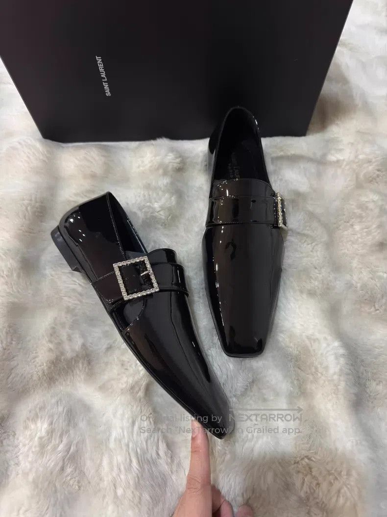Saint Laurent Paris Saint Laurent Paris Crystal Buckle Loafers Leather Shoes Size US 8 / EU 41 - 1 Thumbnail