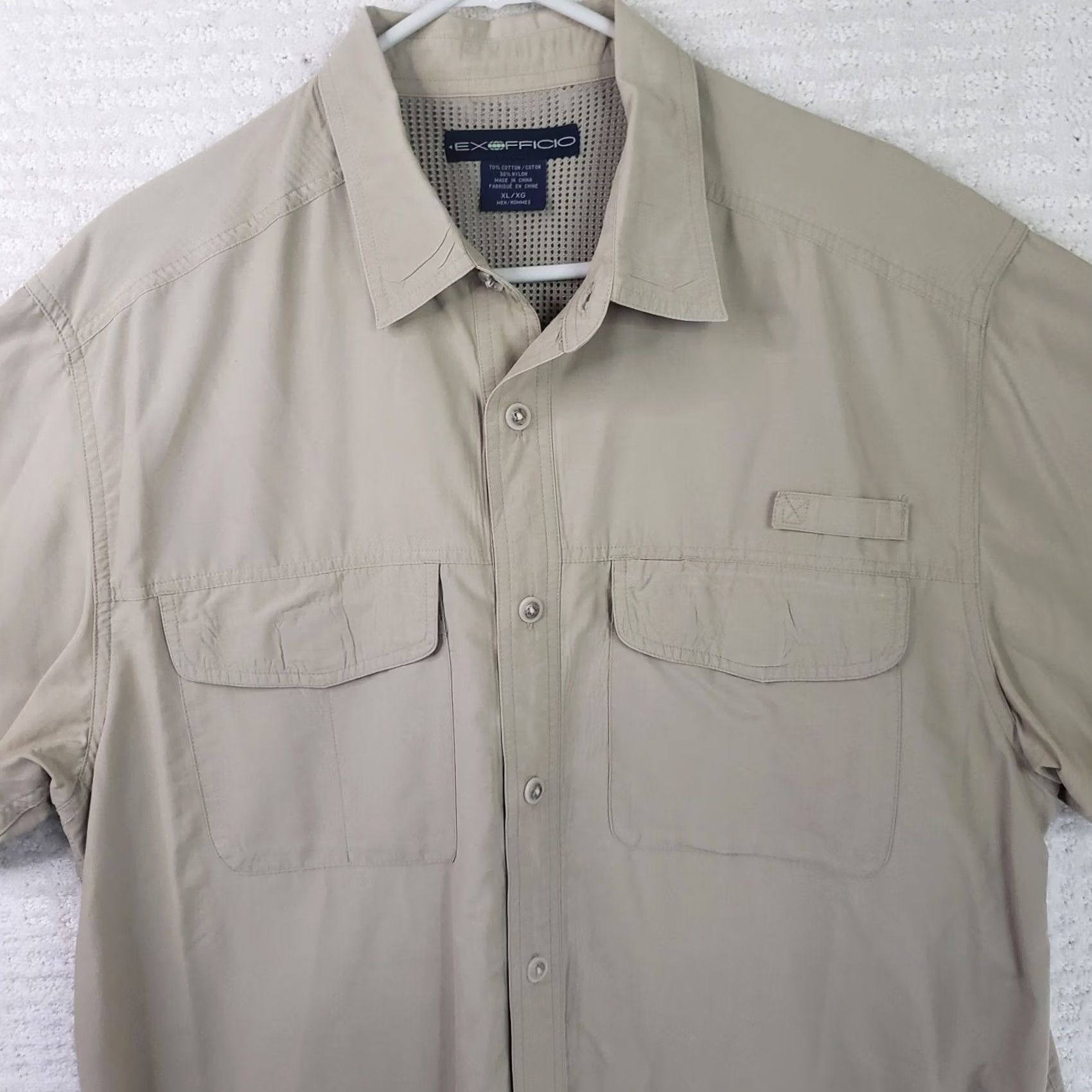 ExOfficio ExOfficio Shirt Mens XL Beige Short Sleeve Button Up Cotton Outdoor Hiking Size US XL / EU 56 / 4 - 2 Thumbnail
