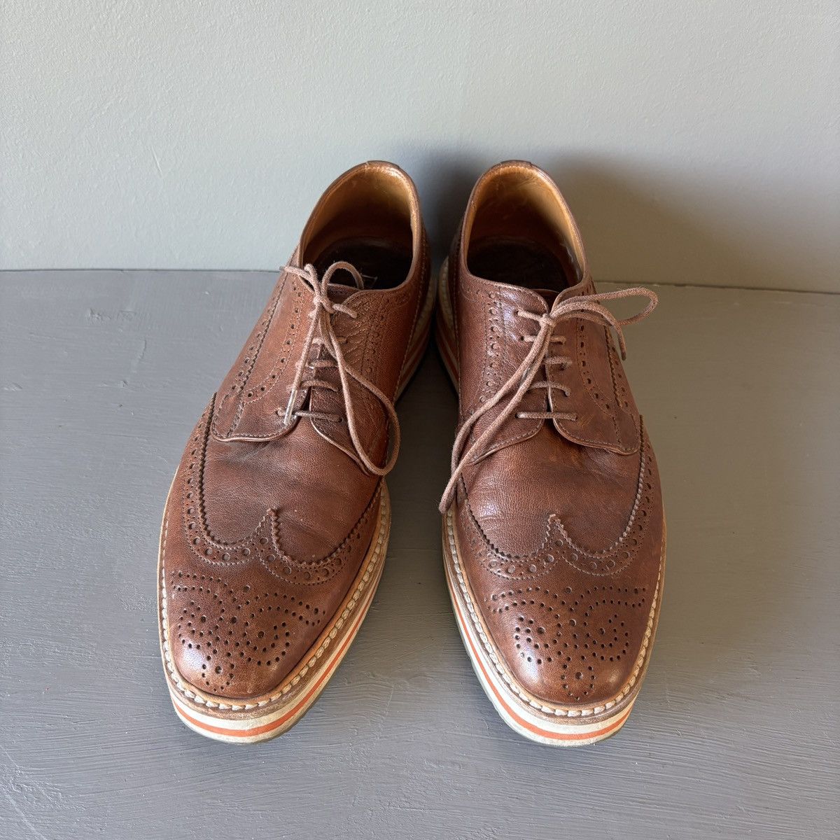 Prada Prada 2EG 015 Brown Leather Espadrille Wingtips Size US 6.5 / EU 39-40 - 8 Thumbnail
