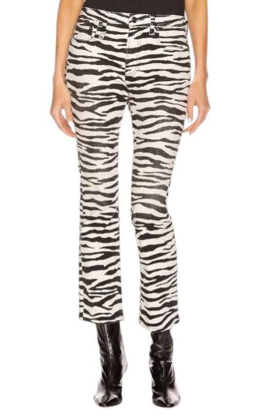 KICK FIT 27 Zebra Print Ankle Cropped Flared Jeans 85835