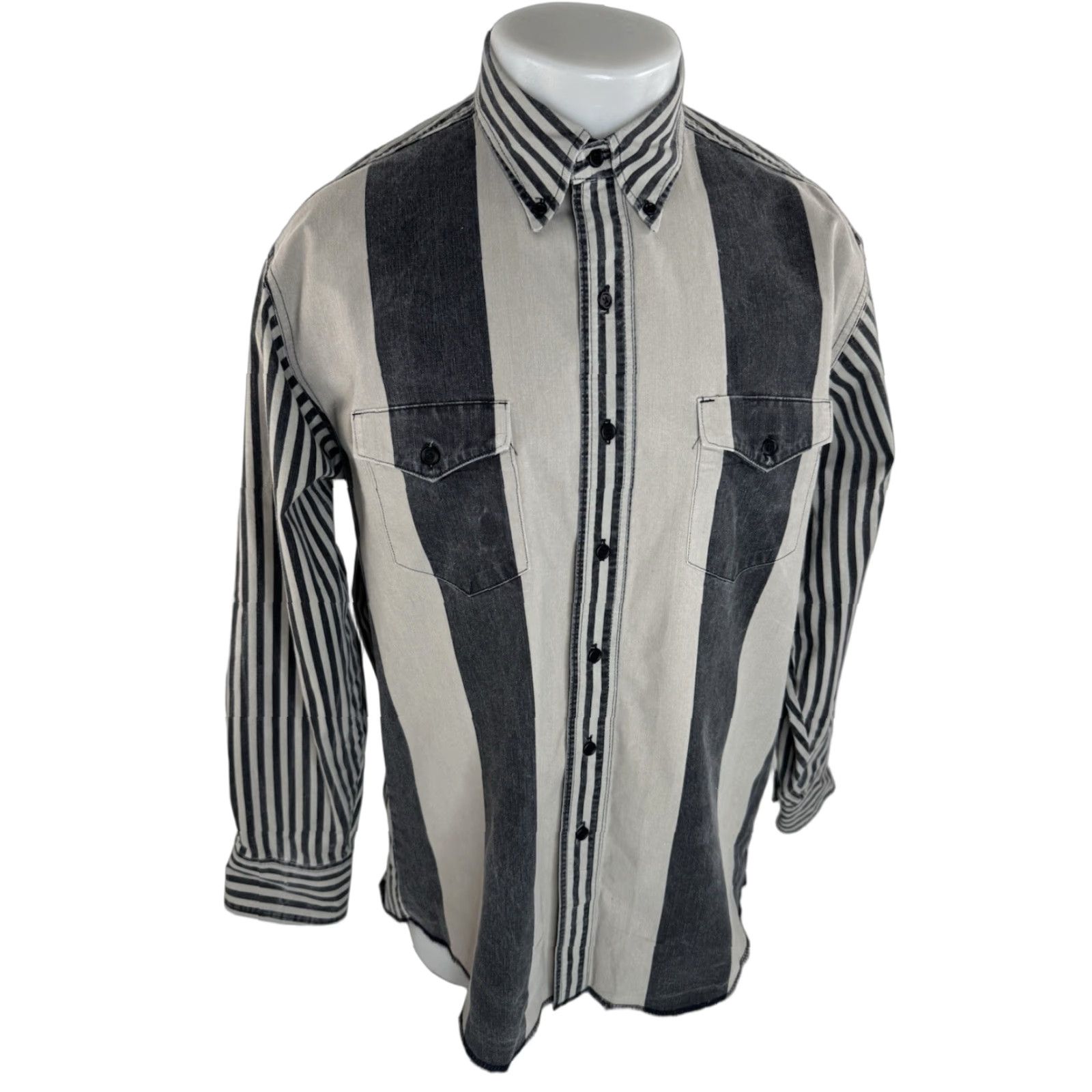 Wrangler VINTAGE Wrangler Shirt Western Striped Button-Up Long Sleeve 16.5 / 34 J18 Boys Mens Men Black Khaki Olive Size US L / EU 52-54 / 3 - 1 Thumbnail