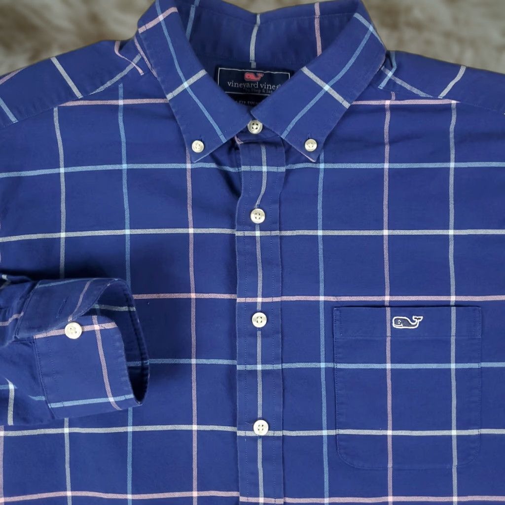 Vineyard Vines Vineyard Vines Shirt Mens Large Blue Check Slim Fit Casual Button Up Long Sleeve Size US L / EU 52-54 / 3 - 1 Thumbnail
