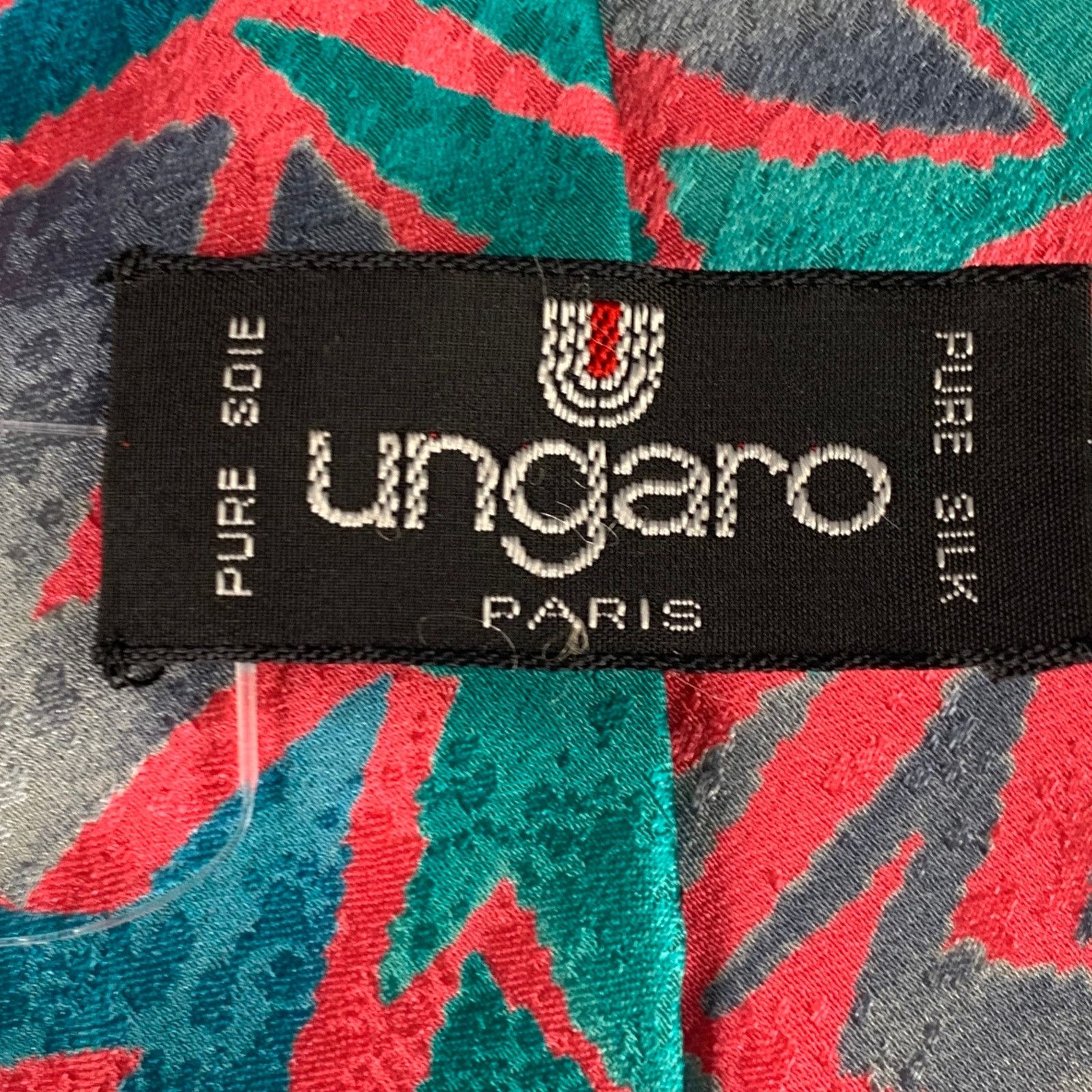 Ungaro Paris UNGARO Pink Cobalt Abstract Silk Tie Size ONE SIZE - 3 Thumbnail