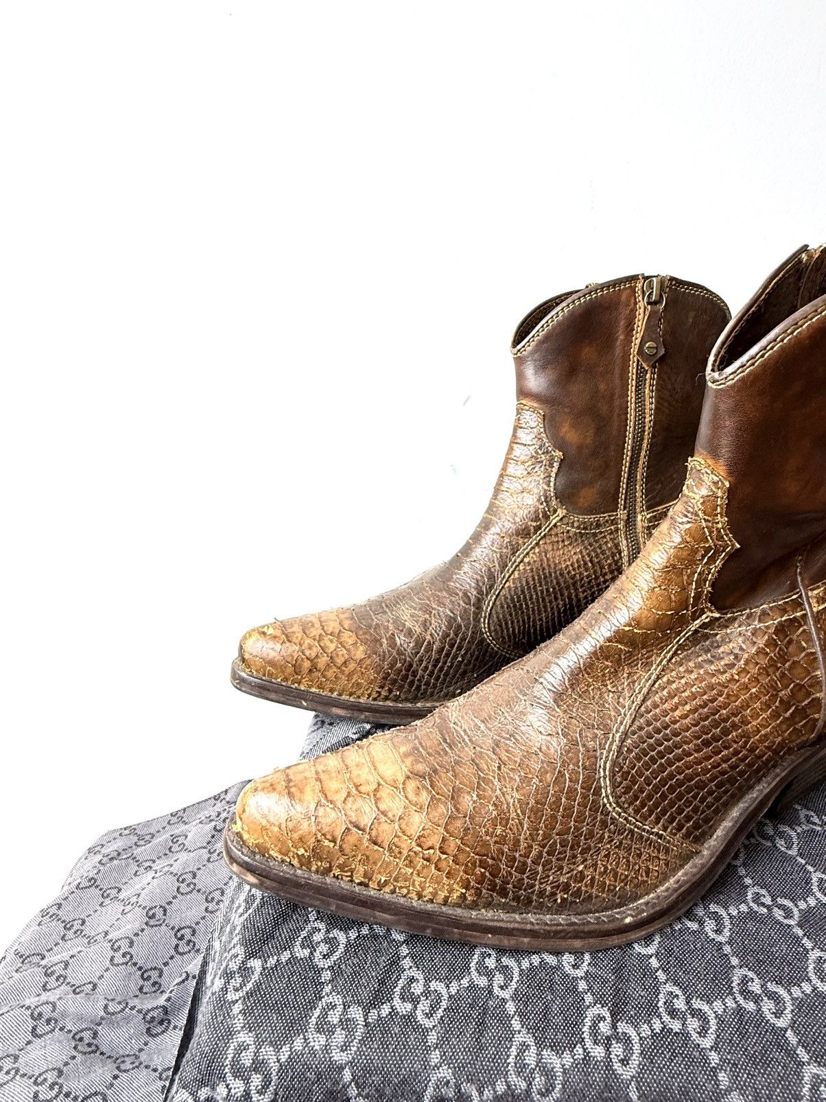 Cowboy Equipment 💥Rare! Vintage Kentucky Western Snake Leather Cowboy Boots Size US 10.5 / EU 43-44 - 2 Thumbnail