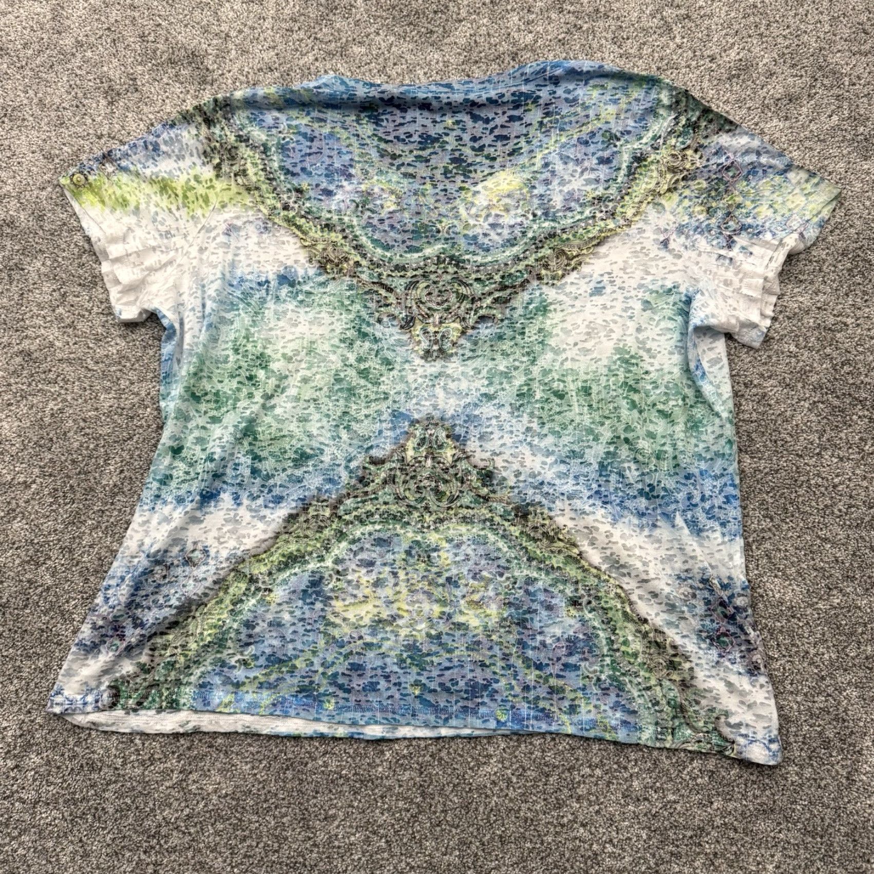 Vintage Cato Top Women 18 Plus Boho Rhinestones Embellished Tie Dye Flowy Ethereal Artsy Blouse Shirt Short Sleeve Round Neck Pullover Casual Size XXL / US 16-18 / IT 52-54 - 7 Thumbnail