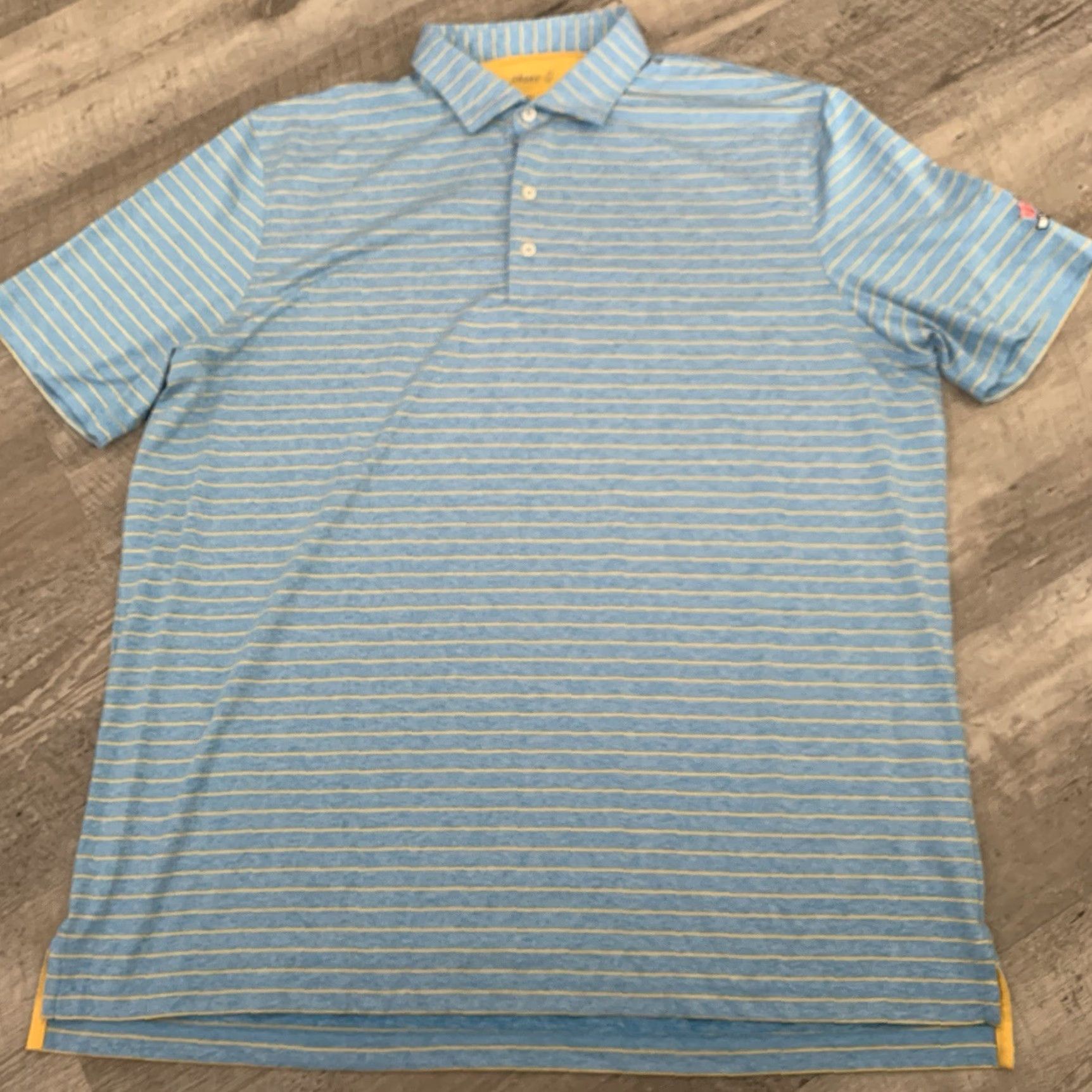 johnnie-O johnnie-O Polo Shirt Mens XL Striped Blue Yellow Golf Sun Protection Stretch Multicolor Short Sleeve Regular Size Size US XL / EU 56 / 4 - 8 Thumbnail