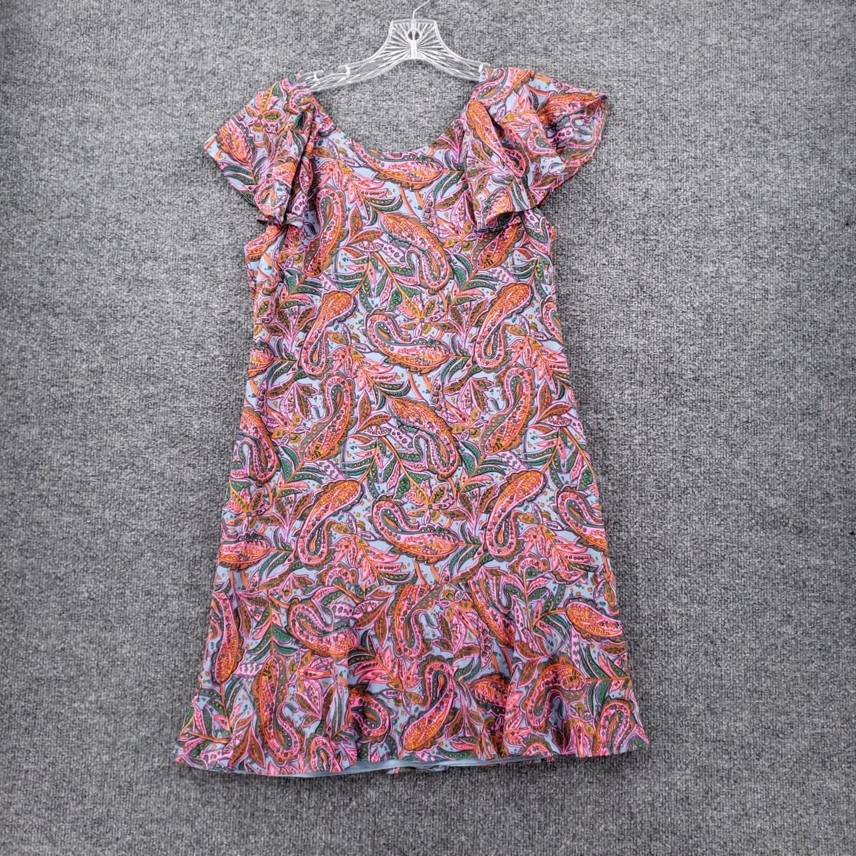 J.Crew J.CREW Dress Womens 2 Pink Orange Paisley Silk Mini Shift Flutter Sleeve Lined Size XS / US 0-2 / IT 36-38 - 2 Thumbnail