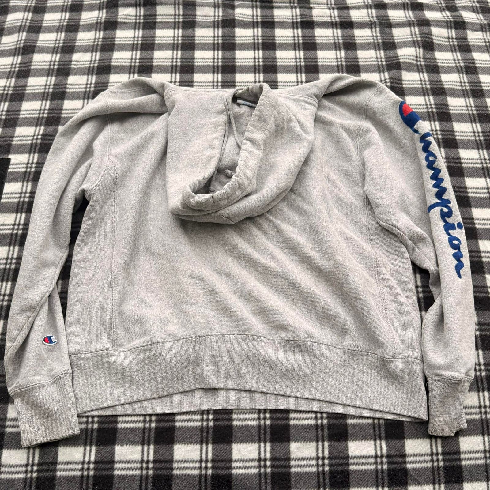Champion Champion Reverse Weave Gray Hoodie Blue Sleeve Spell Out L Size US L / EU 52-54 / 3 - 6 Thumbnail