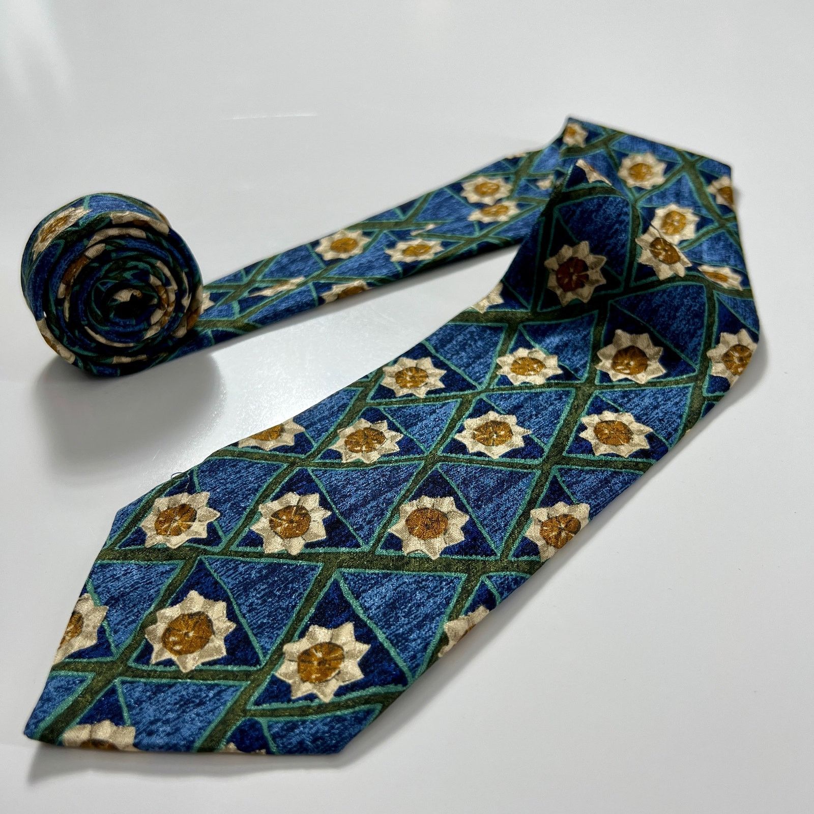 Ermenegildo Zegna Ermenegildo Zegna Men 100% Silk Blue Geometric Woven Necktie Size ONE SIZE - 1 Thumbnail