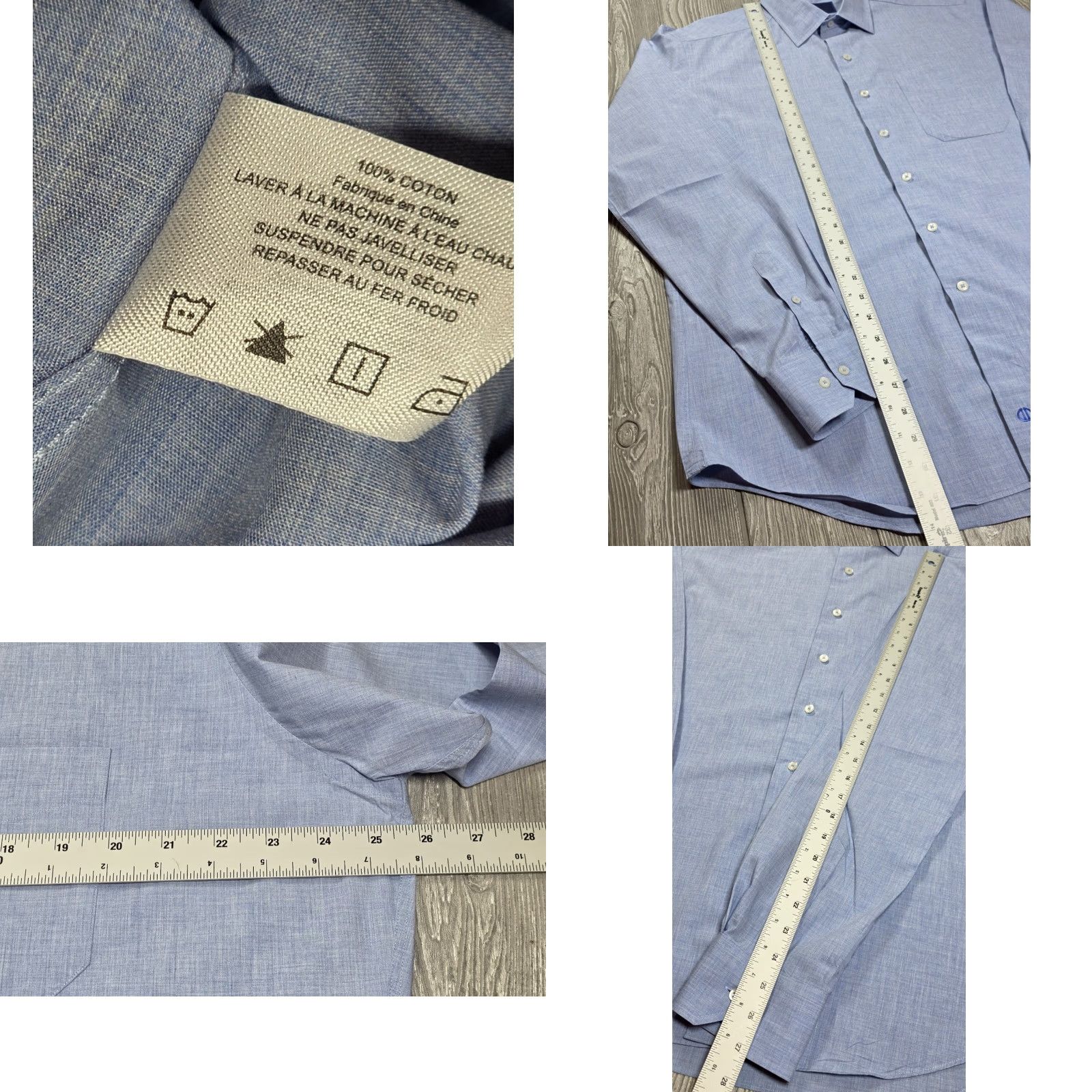 David Donahue DAVID DONAHUE MENS Button-Up Shirt XL Long Sleeve Heather Blue Cotton 2 Ply Dress Shirt Size 46R - 9 Thumbnail