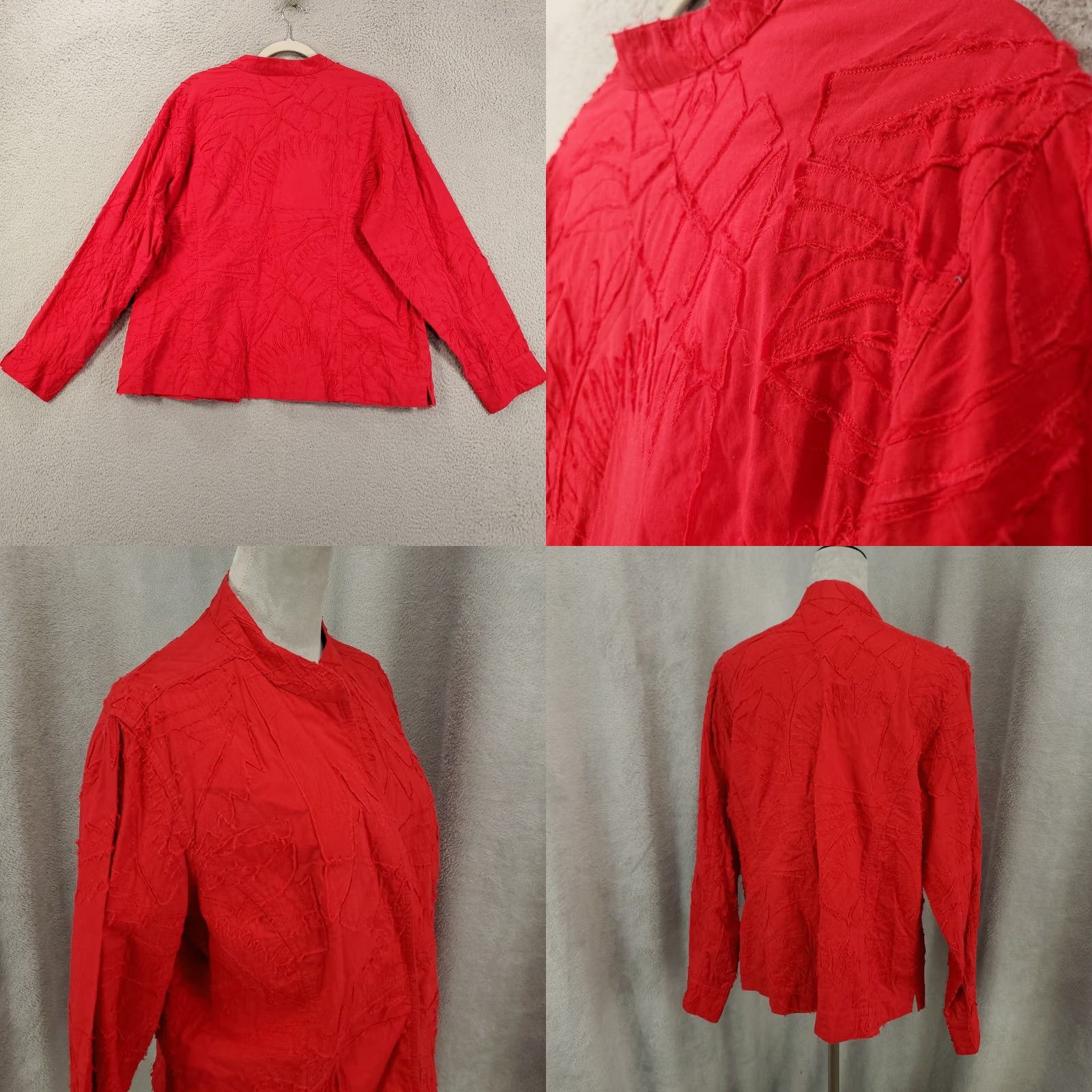 Vintage Chicos Jacket Womens XL Red Embroidered Floral Textured Open Front Artsy Size XL / US 12-14 / IT 48-50 - 8 Thumbnail