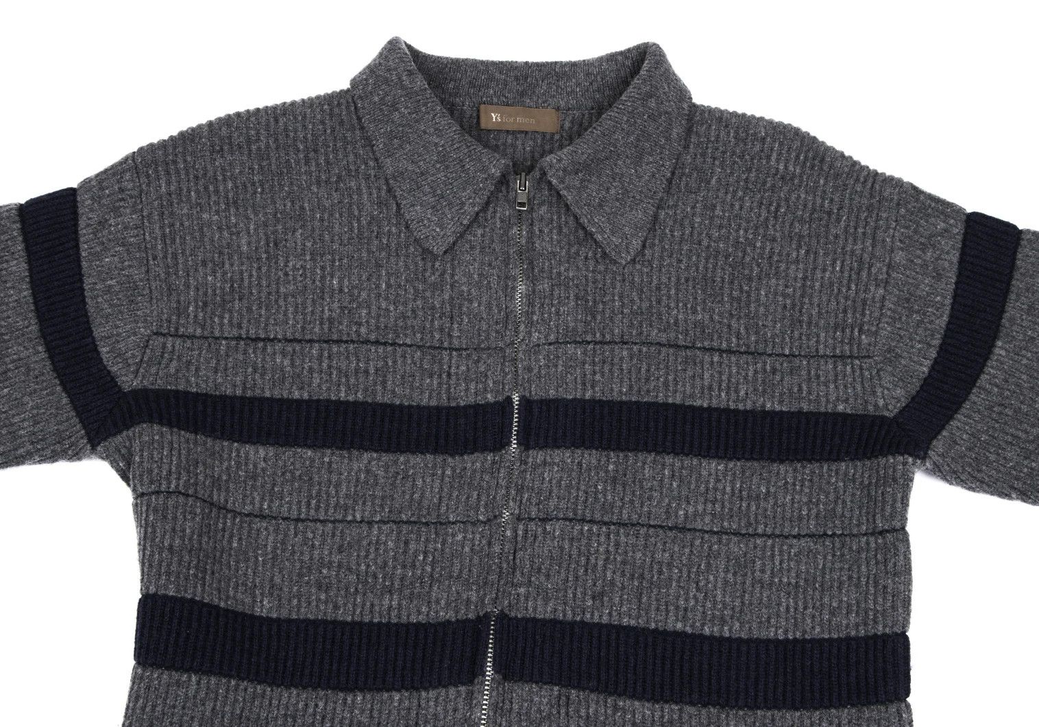 Jean Paul Gaultier Zip-Up Knit Cardigan in Gray and Navy, Size M Size US M / EU 48-50 / 2 - 2 Thumbnail
