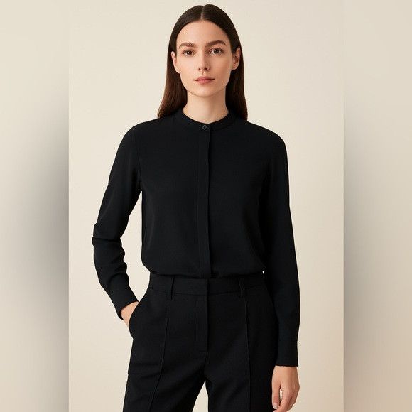 Vince Vince Black Long Sleeve Band Collar Button-Up Blouse Size S Size S / US 4 / IT 40 - 1 Thumbnail