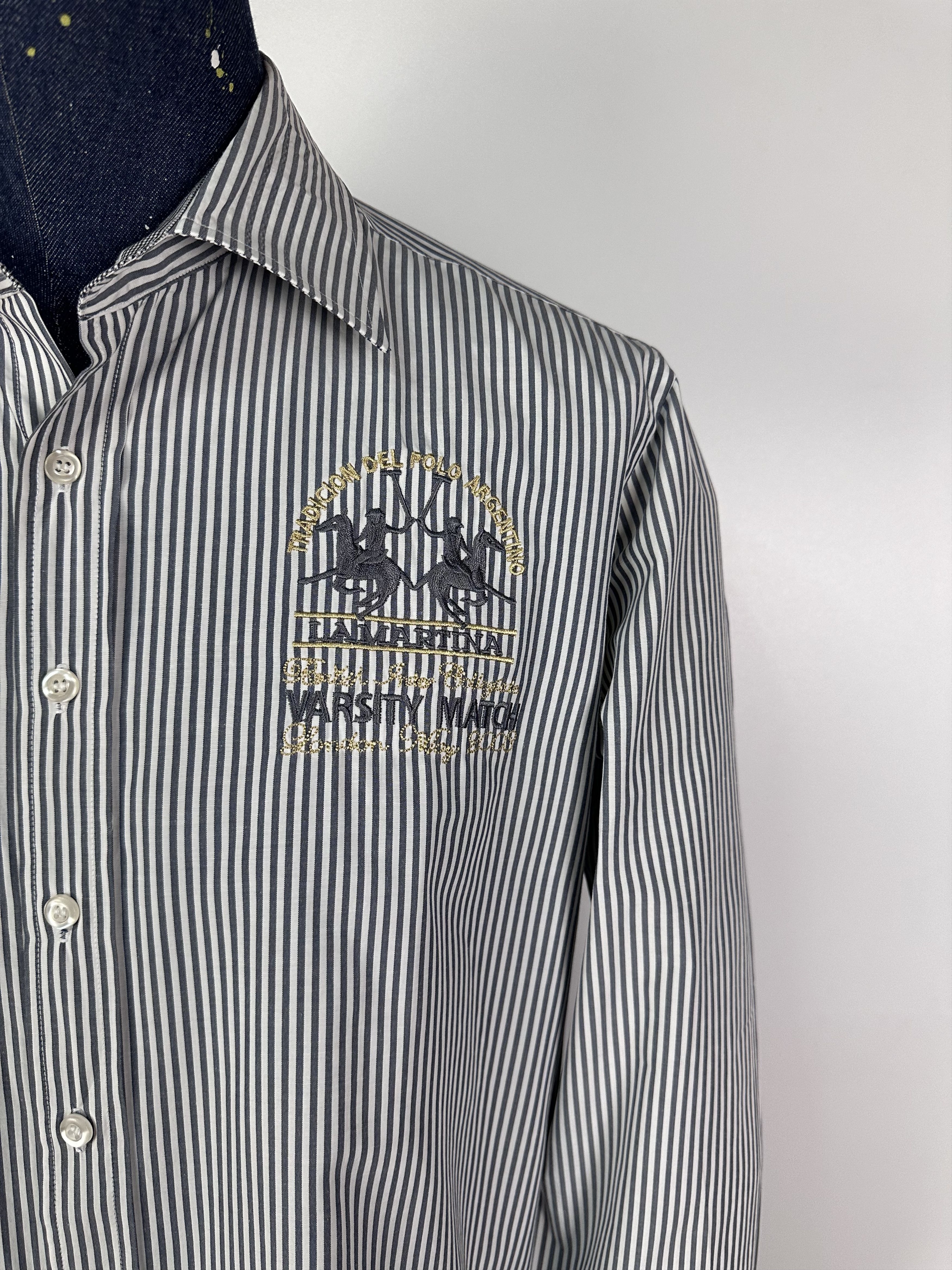 La Martina La MArtina Mens Shirt Gray Stripes Long Sleeves Button Up Size US L / EU 52-54 / 3 - 3 Thumbnail