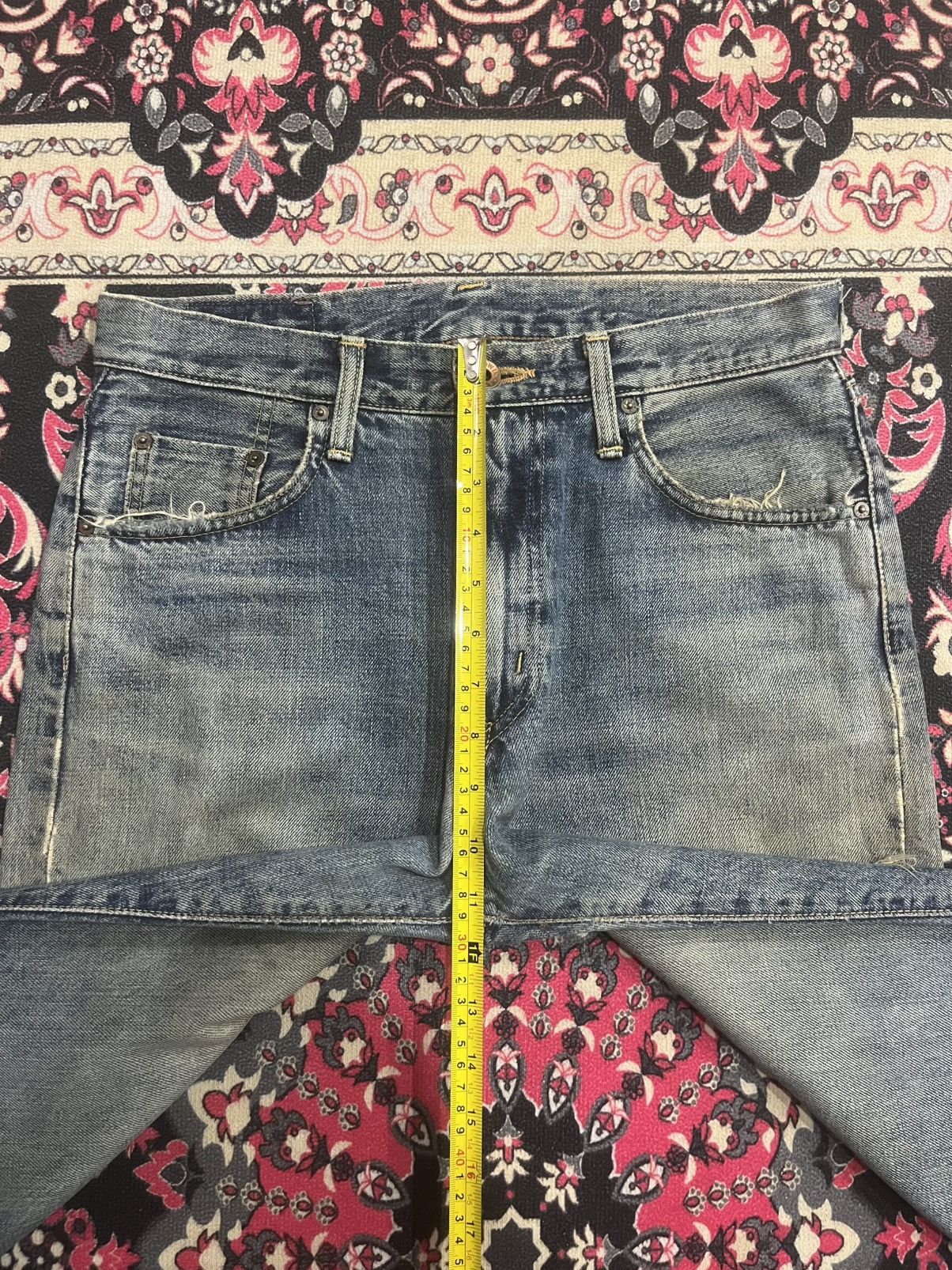 No Faith Studios Edwin 505XX Blue Faded Washed Distressed Selvedge Jeans Size US 29 - 16 Thumbnail