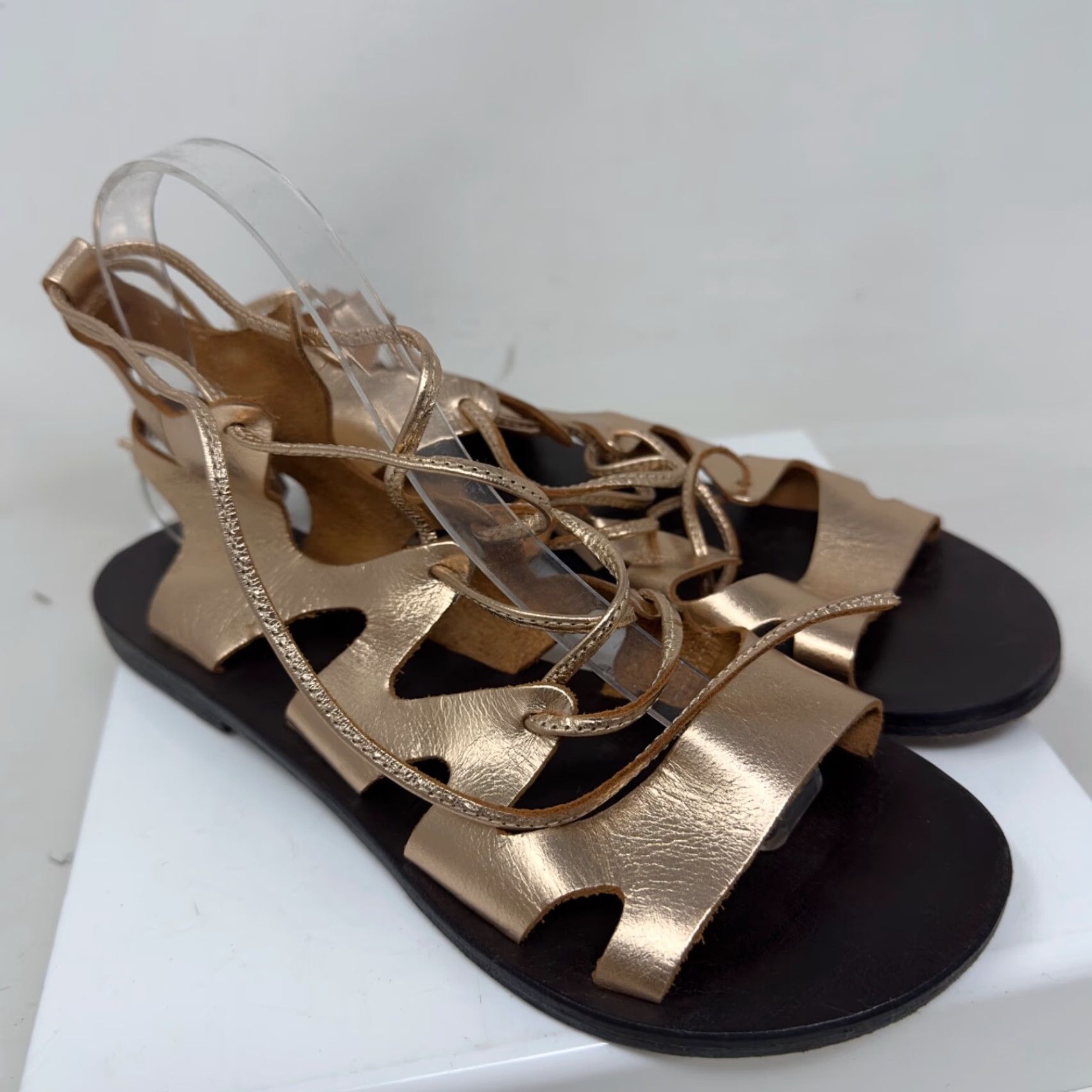Vintage CB Fusion Sandals Womens 39 8 Rose Gold Copper Strappy Gladiator Leather Boho Clean Casual Travel Wide (C, D, W) Adjustable Vintage? Size US 8 / IT 38 - 2 Thumbnail
