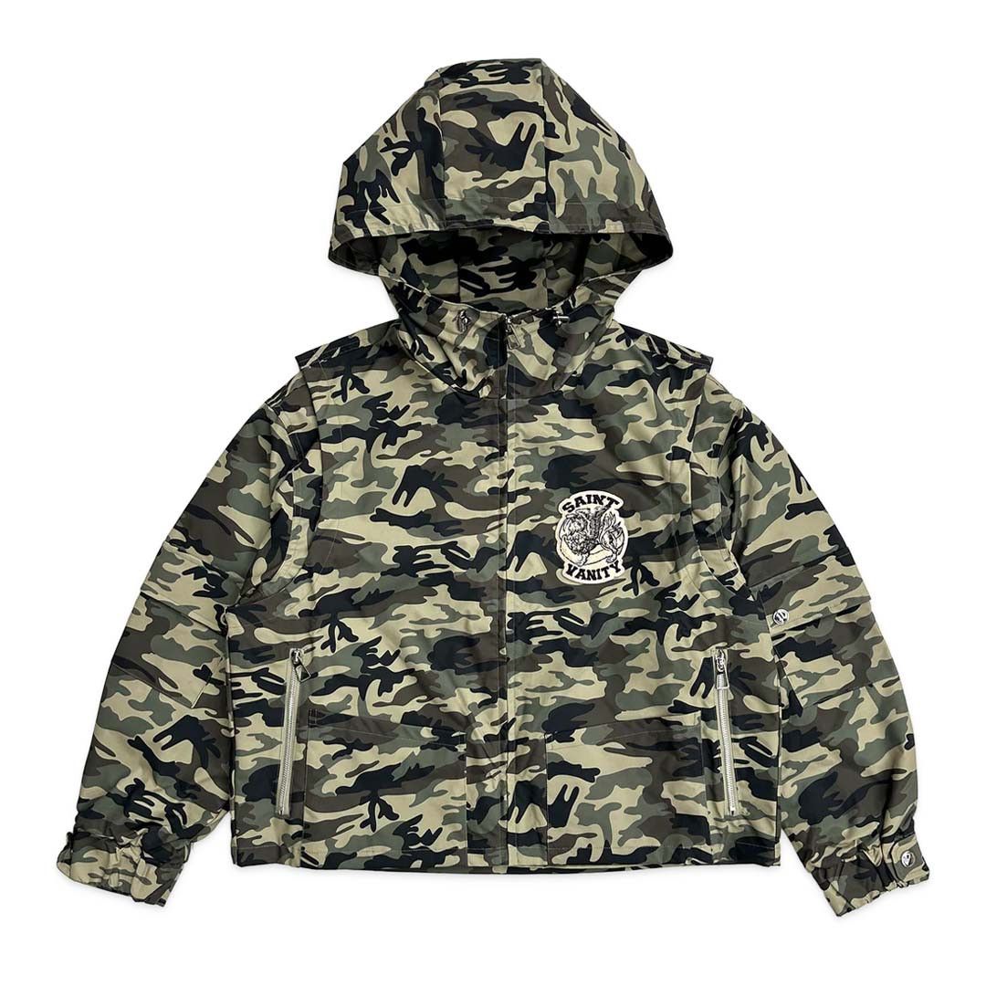 Green Camo Nylon Hooded Jacket