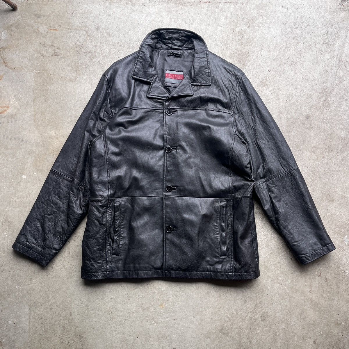 Excelled Vintage Excelled Button Up Black Leather Jacket Size US XL / EU 56 / 4 - 1 Thumbnail