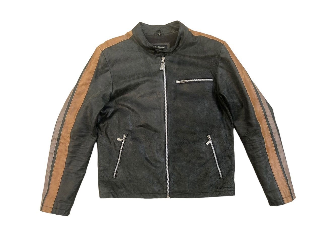 Vintage VTG Ben Sherman Distressed Patina Leather Cafe Racer Jacket ...