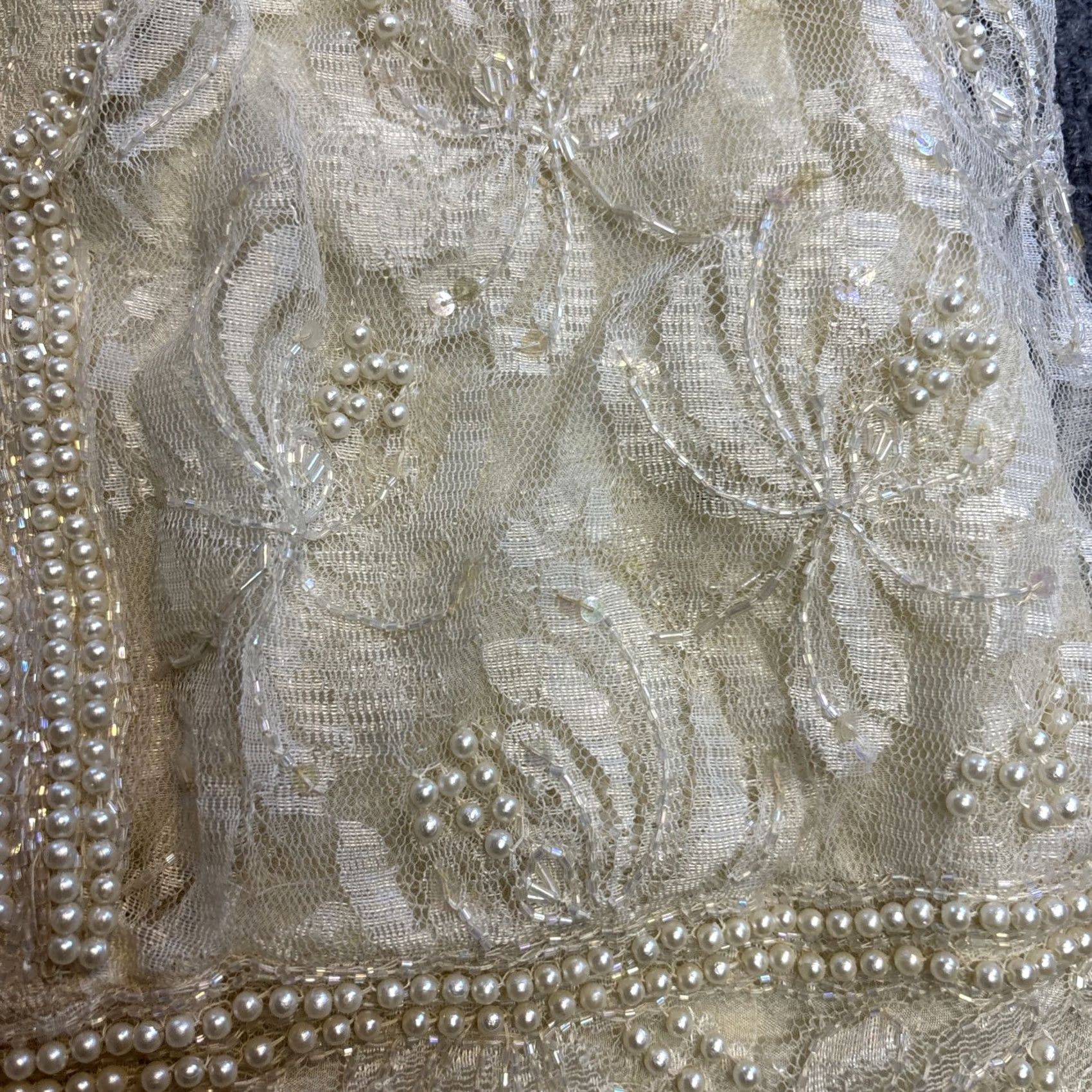Vintage VINTAGE XL Ivory Lace Beaded Sequin Pearl Long Sleeve Wedding Dress Flapper Handmade Size US XL / EU 56 / 4 - 3 Thumbnail