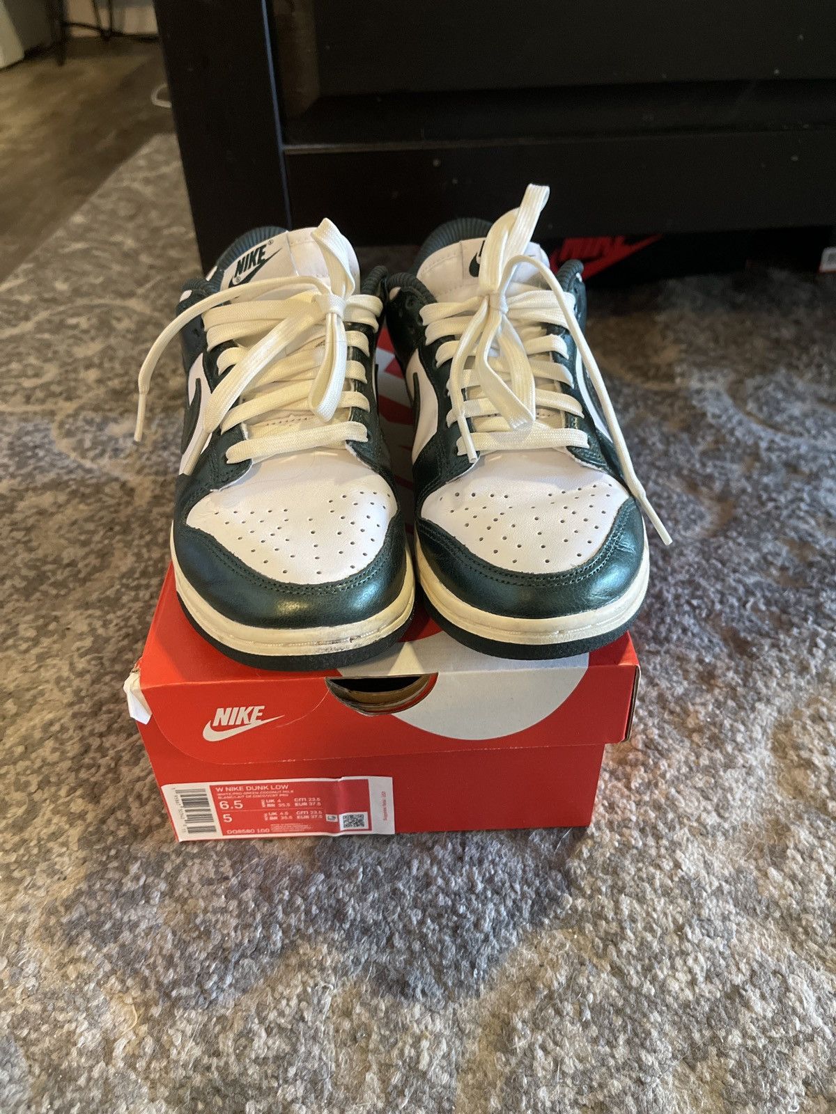 image of White/coconut Milk/pro Green Nike Dunk Low Shoes, Women's (Size 6.5)